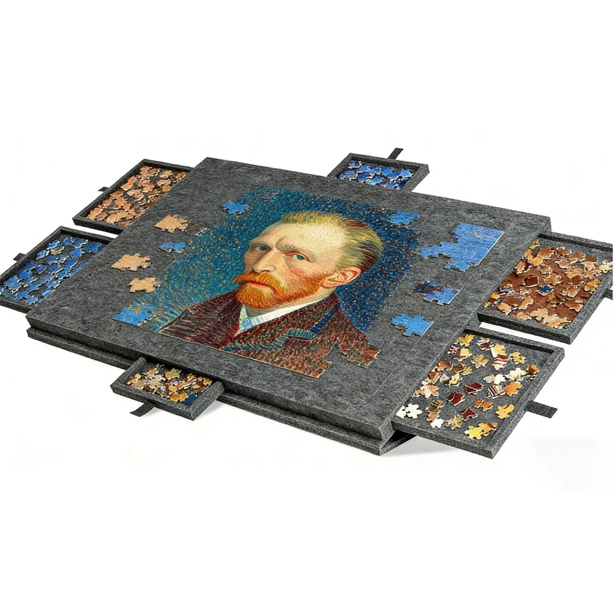 Tavolo Puzzle Pieghevole con 6 Cassetti, Tavolo da Puzzle Portatile in Feltro Grigio Scuro per 1000 Pezzi, 77x53.6x4.2cm, per Conservazione e Trasporto