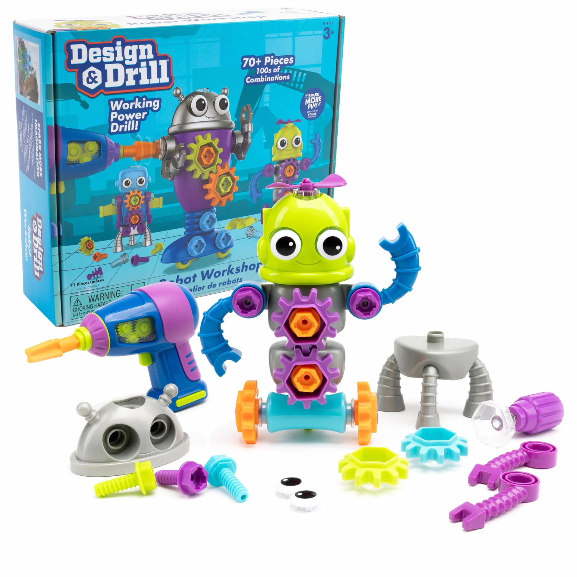 Learning Resources Design & Drill Laboratorio di Progettazione e Trapano Robot, Giocattoli robotici per Bambini e Bambine di 3 Anni, Giocattolo STEM, Giocattolo da smontare con Trapano da Lavoro