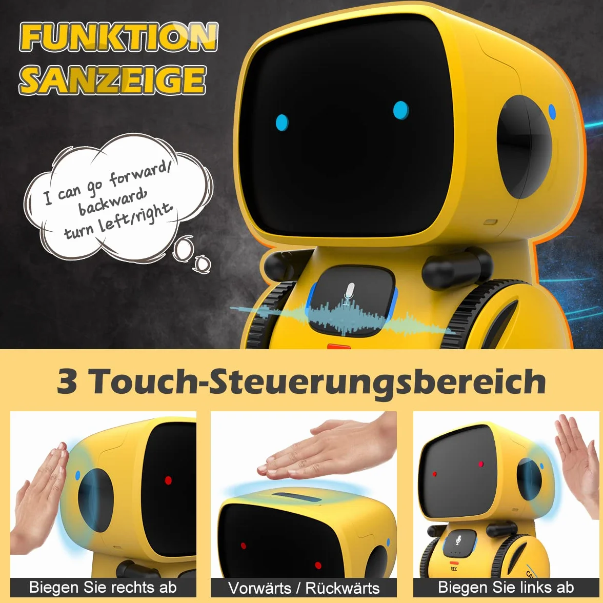 REMOKING Robot intelligente giocattolo per bambini, robot interattivo, giocattolo educativo, regalo per ragazzi e ragazze (giallo)