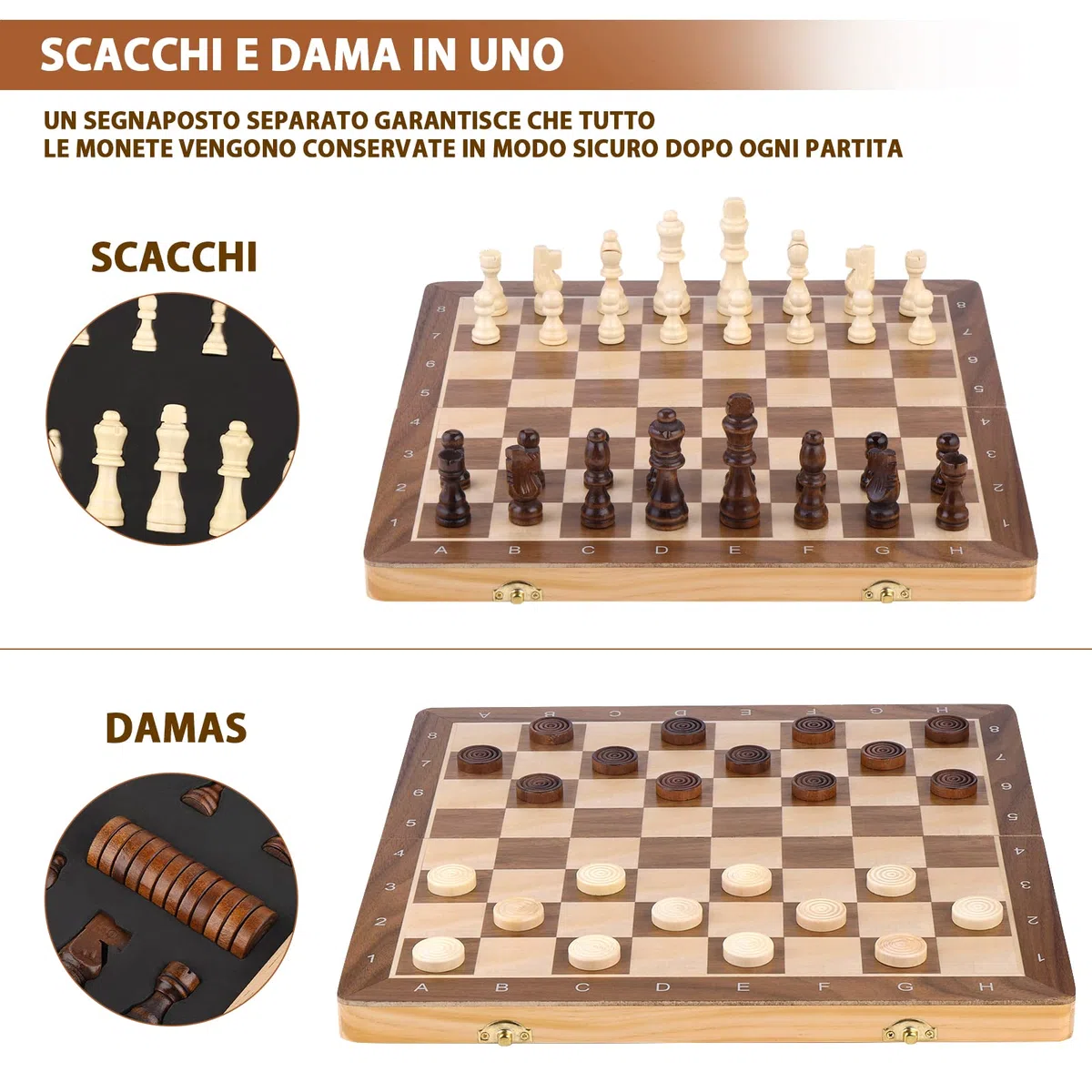 Peradix Scacchiera Magnetica Pieghevole Legno 38x38 cm 2 in 1 Dama e Scacchi da Viaggio