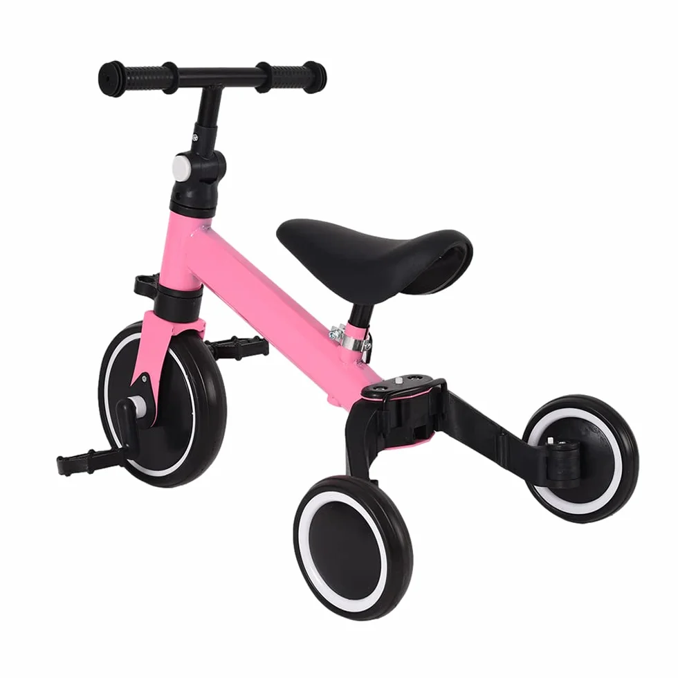 bicicletta per bambini con frizione,Triciclo 3 in 1 con manico scorrevole per bambini da 1 a 3 anni, ruota pieghevole, ruote più grandi, pedali rimovibili, 3 in 1 (rosa)