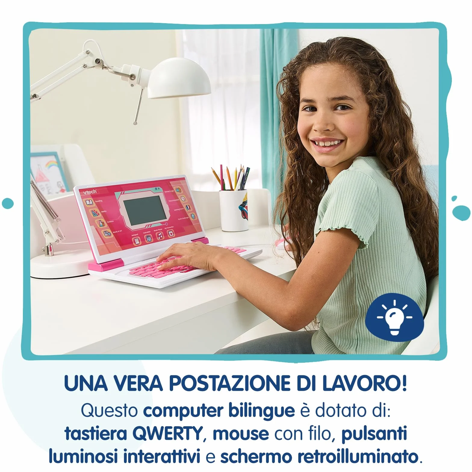 VTech Bit Smart Genius Plus Nero, Computer Interattivo Bambini, Computer con Mouse Incluso, 164 Attività, Computer Didattico Bilingue Italiano e Inglese, Tastiera QWERTY, Batterie Incluse, 6-11 Anni
