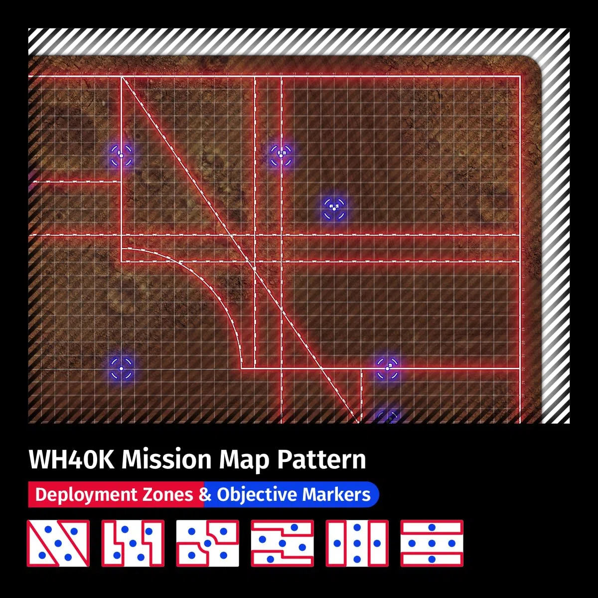 Jucoci Battlemat da tavolo Wargaming 44'' x 60'' con zone di distribuzione WH40K e griglia (Marte)