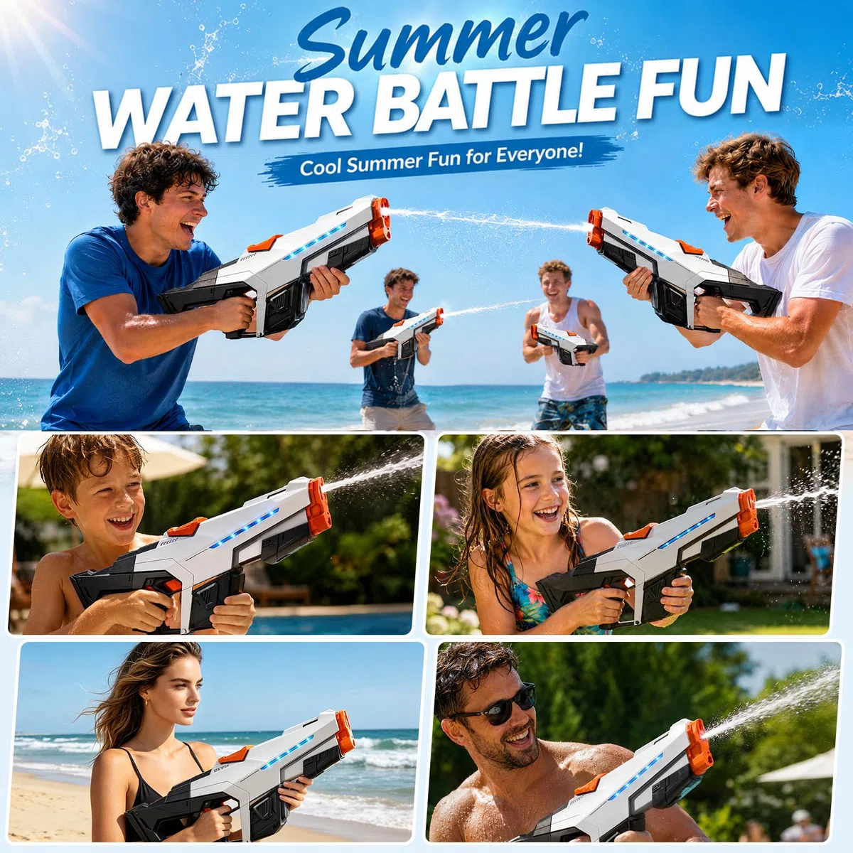 Pistola ad Acqua Elettrica - 610ML Fucile ad Acqua Elettrico Automatica con Luce per Bambini e Adulti, Lunga Gittata 8–10M, Electric Water Gun per Piscina Spiaggia Giardino