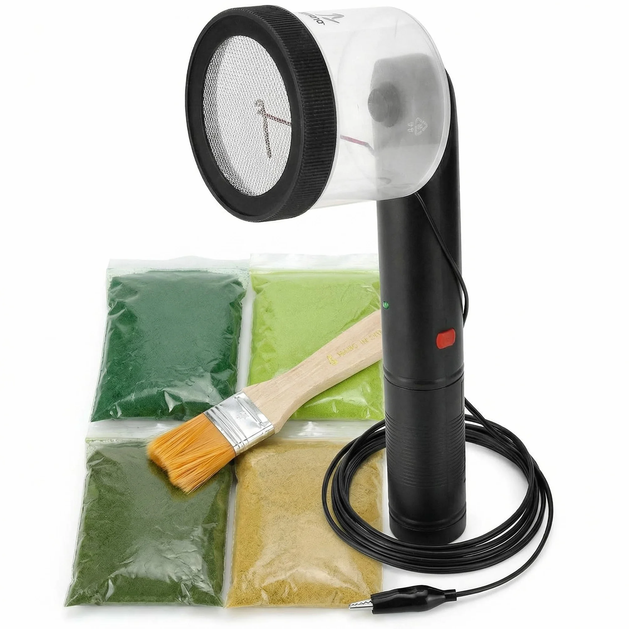QWORK® Mini Applicatore Elettrostatico per Erba, con 4 Colori di Erba da Modellismo e Pennello, per Diorami, Plastici e Paesaggi Modello Fai da Te