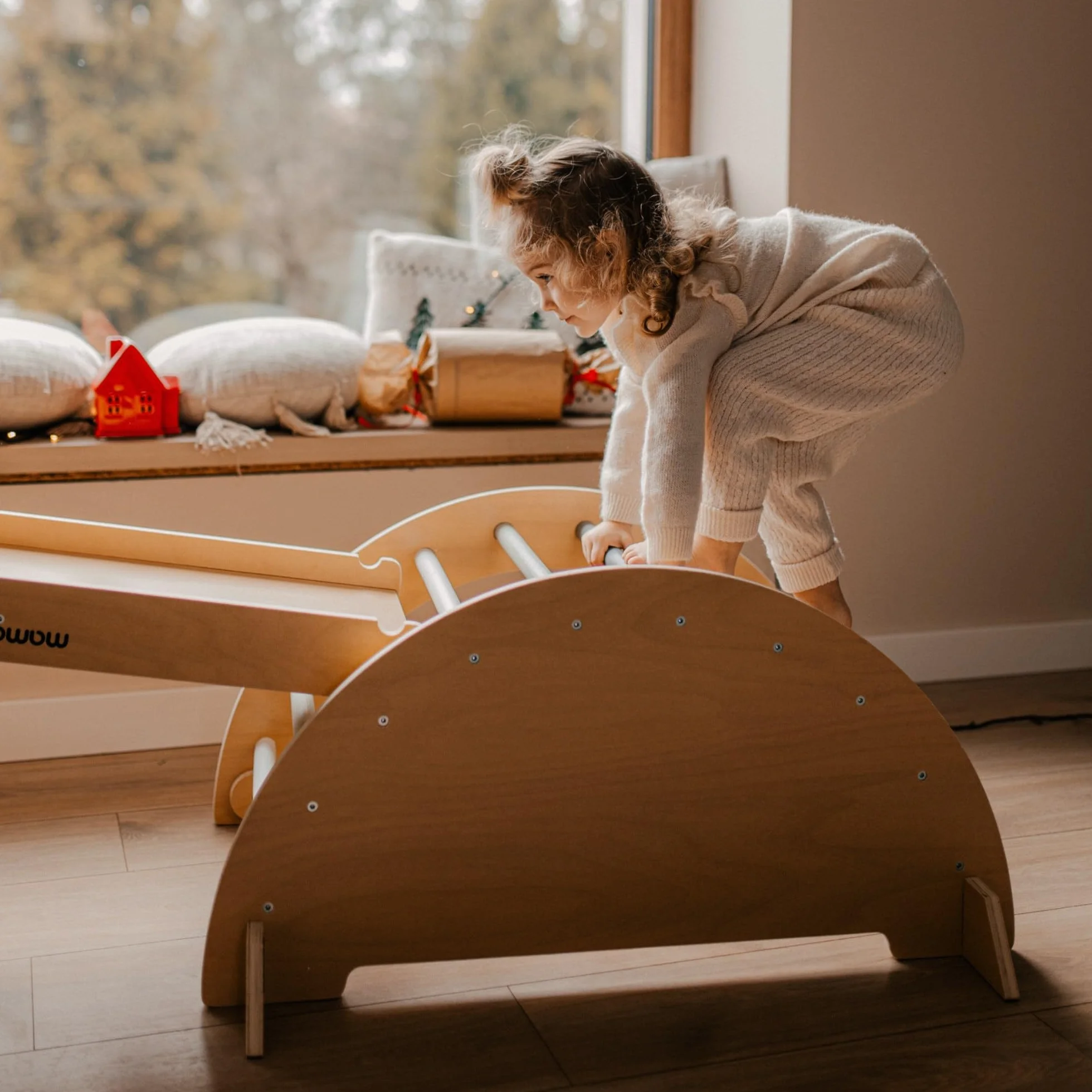 Mamabrum Triangolo Pikler Arco da Arrampicata Scivolo Doppio Lato Set Sport Montessori Pieghevole Sicuro