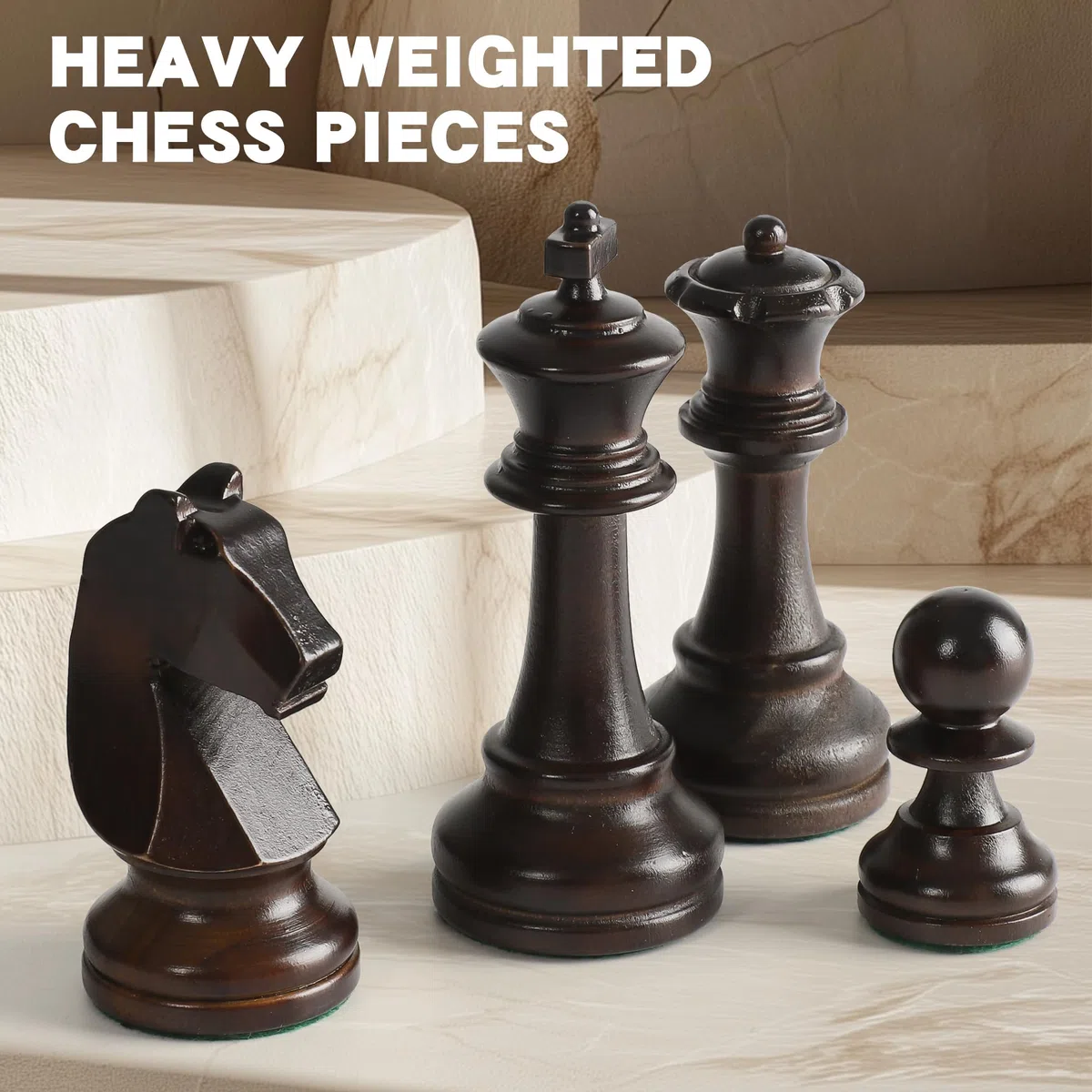 Set di pezzi di scacchi in legno - 32 figure da torneo fatte a mano in legno naturale con re da 9,5 cm - Design lusso Staunton, include sacchetto per il trasporto (senza scacchiera)
