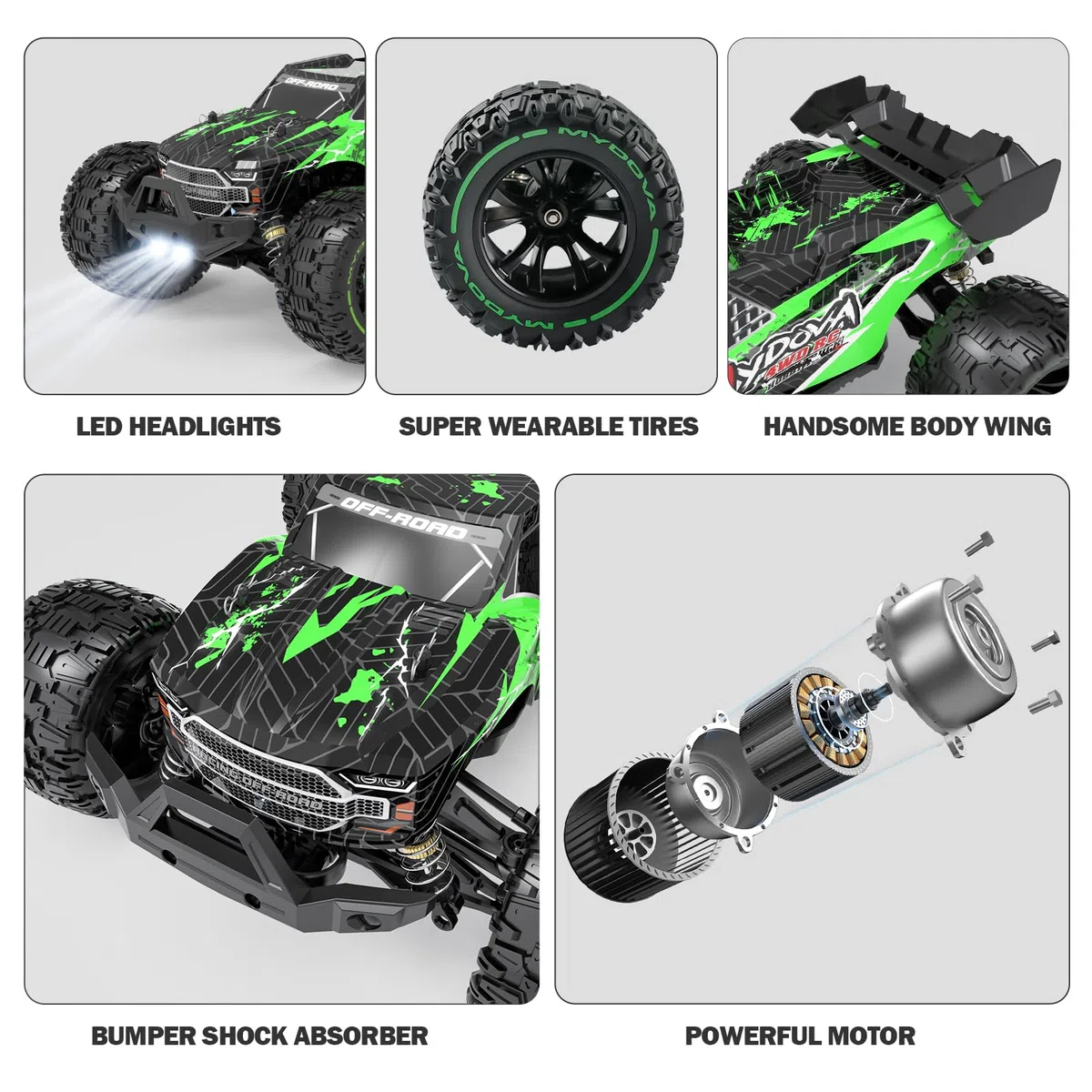 1:14 Auto telecomandata, 4X4 High Speed RC Offroad con 2 batterie, All Terrain 2.4 GHz RC Offroad telecomandato mostro truck auto da corsa giocattolo regalo per bambini e adulti