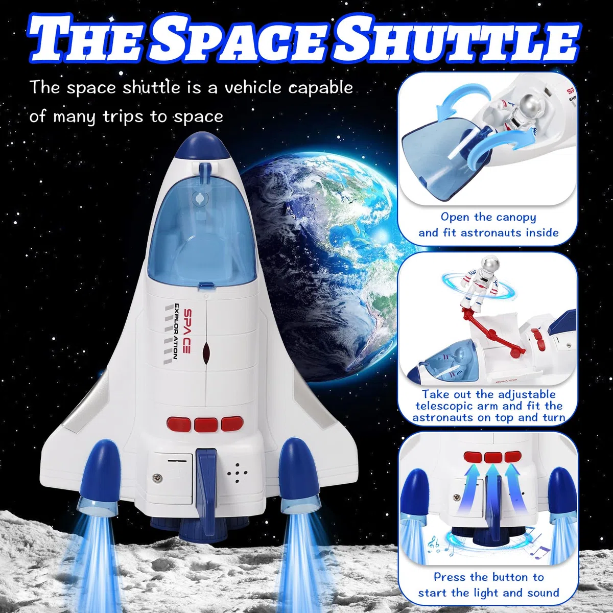 Giocattolo del Razzo Spaziale per Bambini, Space Shuttle Giocattolo con Astronauti Luci e Suoni, Spaceship Rocket Toys for Kids (WY893A)