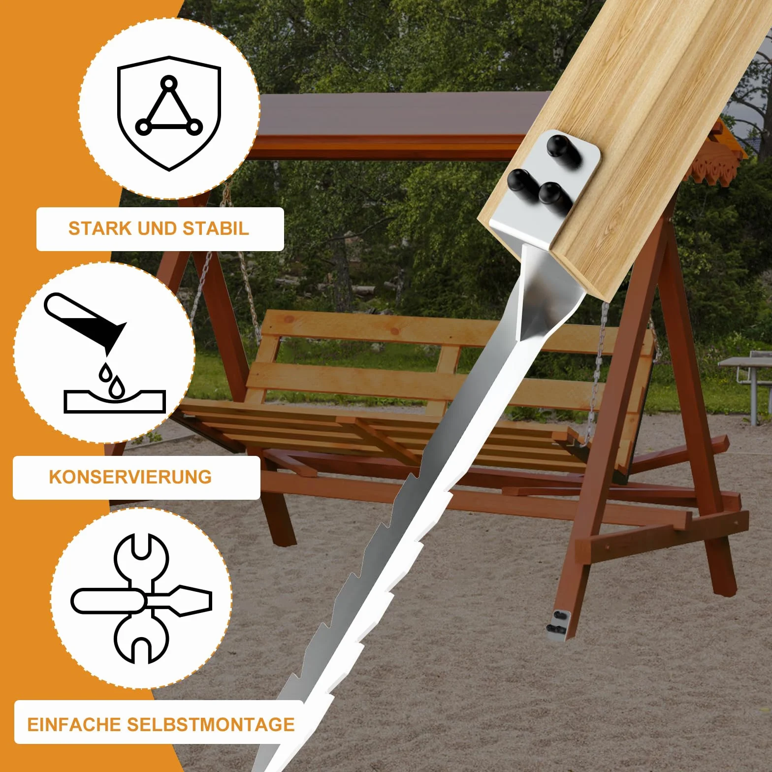 Set di 4 manicotti per altalena, a forma di L, 50 cm, in acciaio zincato a caldo, supporto per pali in legno, per altalena