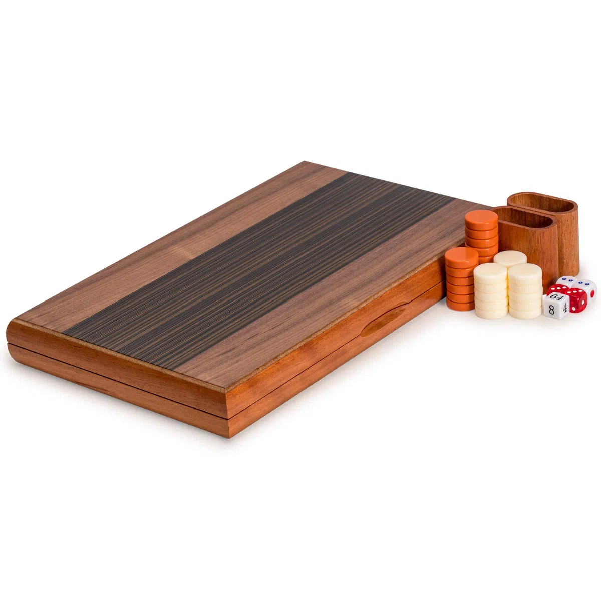 Yellow Mountain Imports, Set Backgammon Intarsiato in Legno, "Pasadena" - con Pedine in Acrilico e Tazze per Dadi in Legno, Tabellone 38,5 centimetri