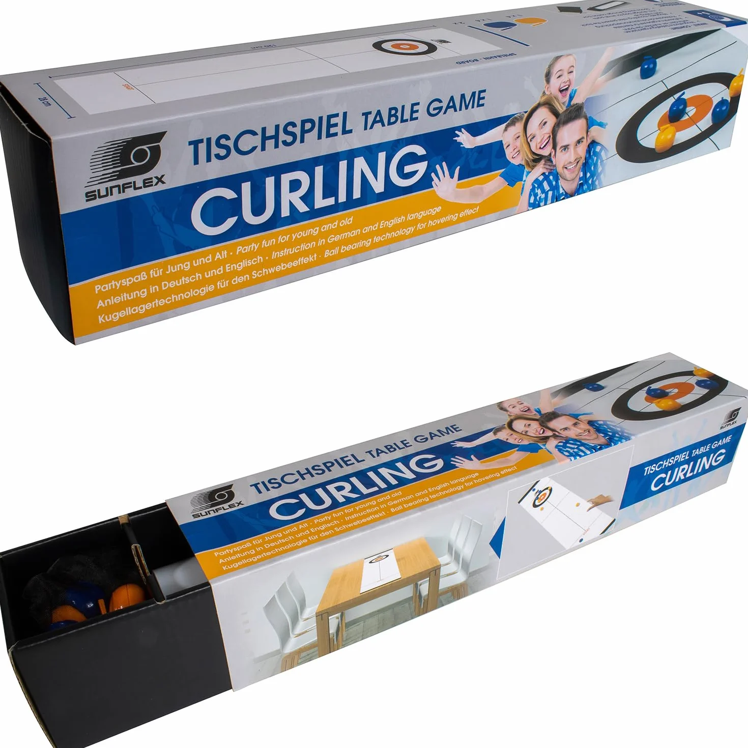 Sunflex Mini gioco da bowling da tavolo, mini gioco di bowling per tutte le età, bambini e adulti, portatile, include 6 perni, 2 dischi scorrevoli per palle da bowling e 1 tappetino liscio da 120 cm x