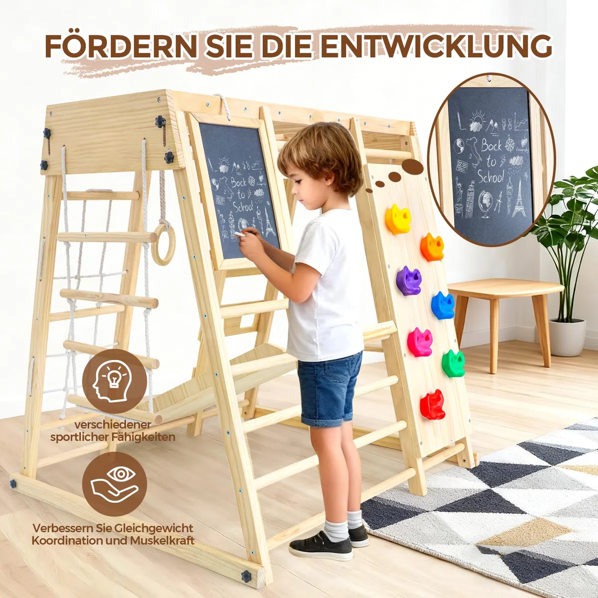 Maxi Telaio da Arrampicata per Interni Pieghevole 10 in 1 Montessori con Lavagna Scivolo Altalena Parete da Arrampicata