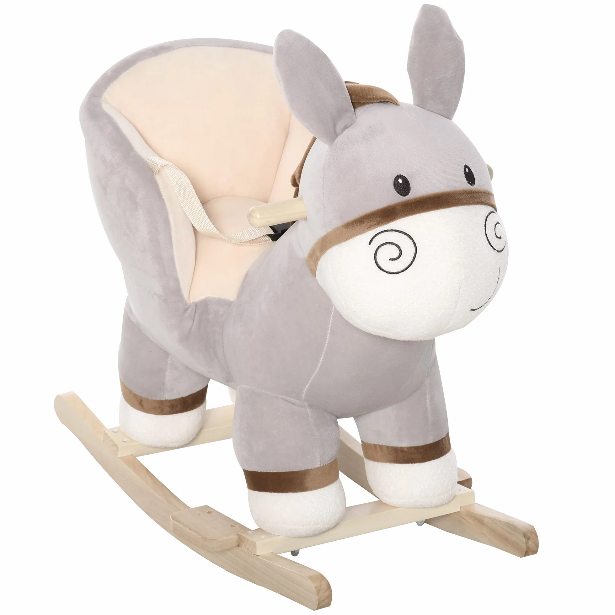 HOMCOM Cavallo a Dondolo per Bambini 18-36 Mesi, Cavalluccio a Dondolo a Forma di Asino con Suoni Realistici in Legno di Pioppo e Peluche, Grigio