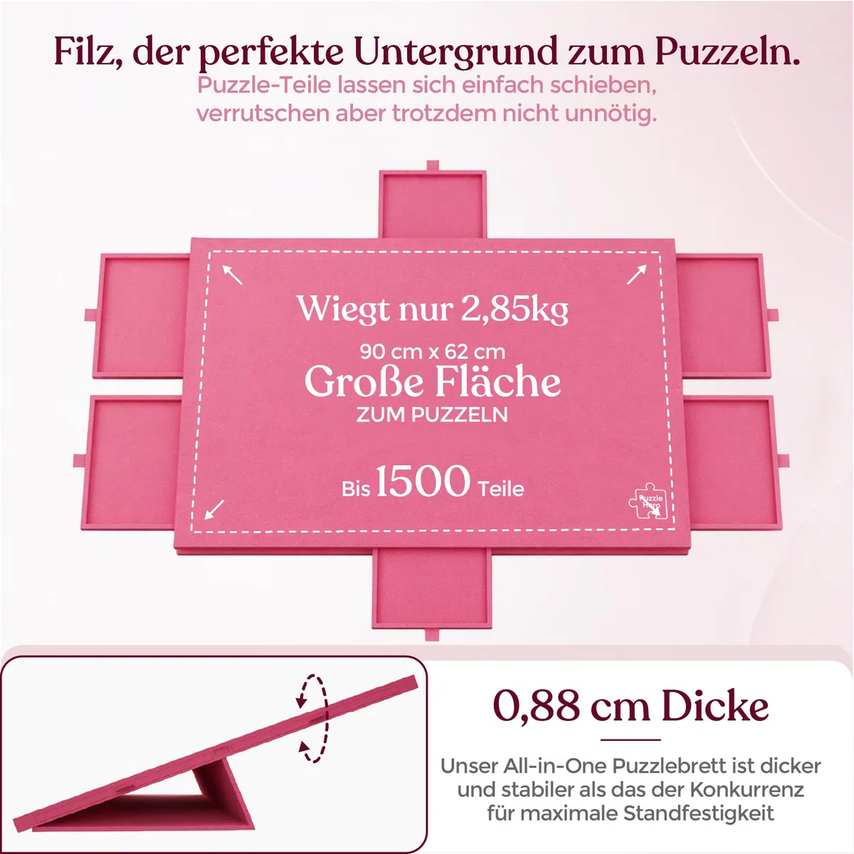 Tavola per puzzle fino a 1500 pezzi, NUOVO con piastre rinforzate da 0,88 cm, inclinabile, pieghevole, leggero, tavolo per puzzle portatile in feltro, 6 cassetti di smistamento, contenitore pieghevole