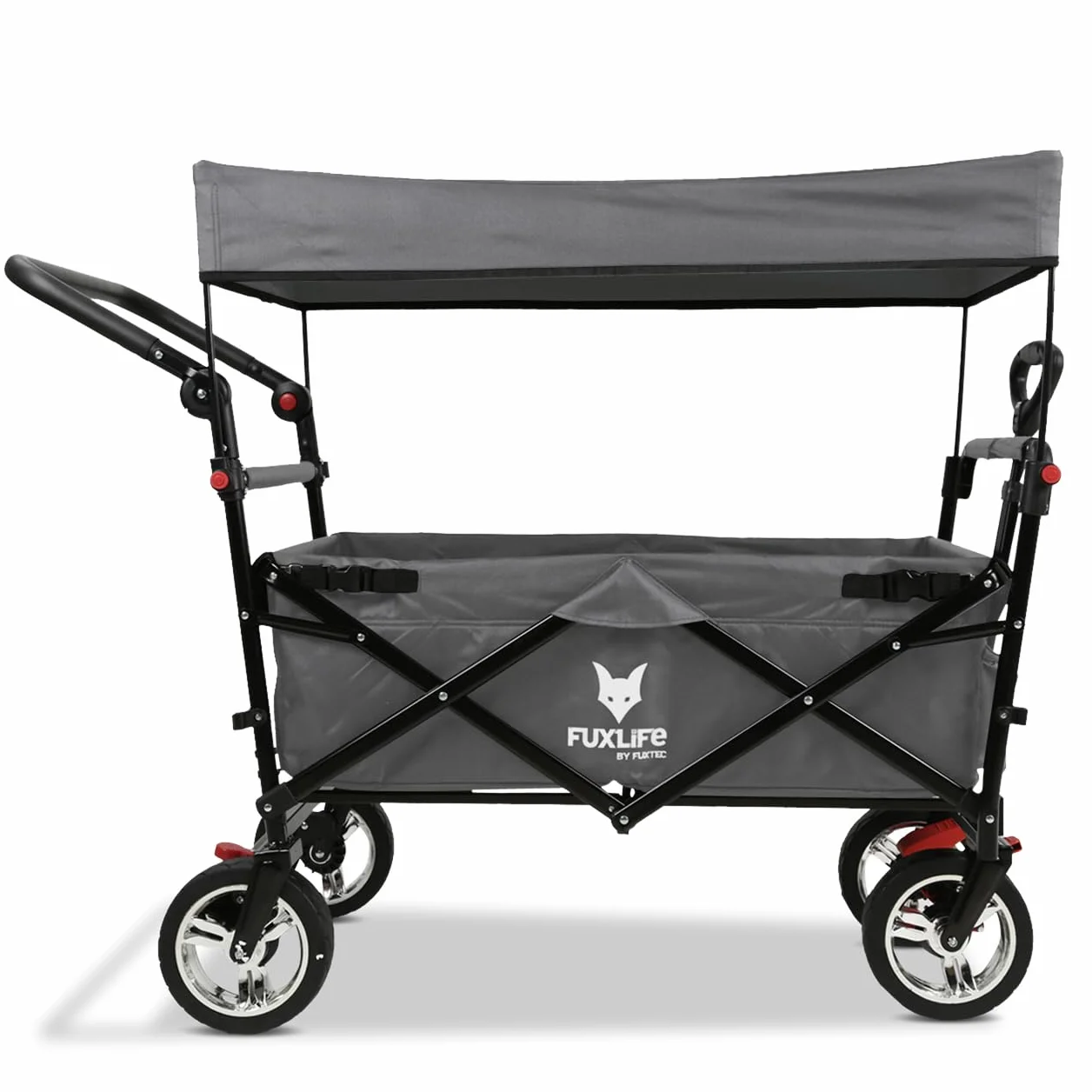 FUXLIFE Carrello Pieghevole - Compact - FX-CT700 Grigio • Bollerwagen richiudibile per città e viaggi • Salvaspazio con tettuccio parasole • Portata 75 kg