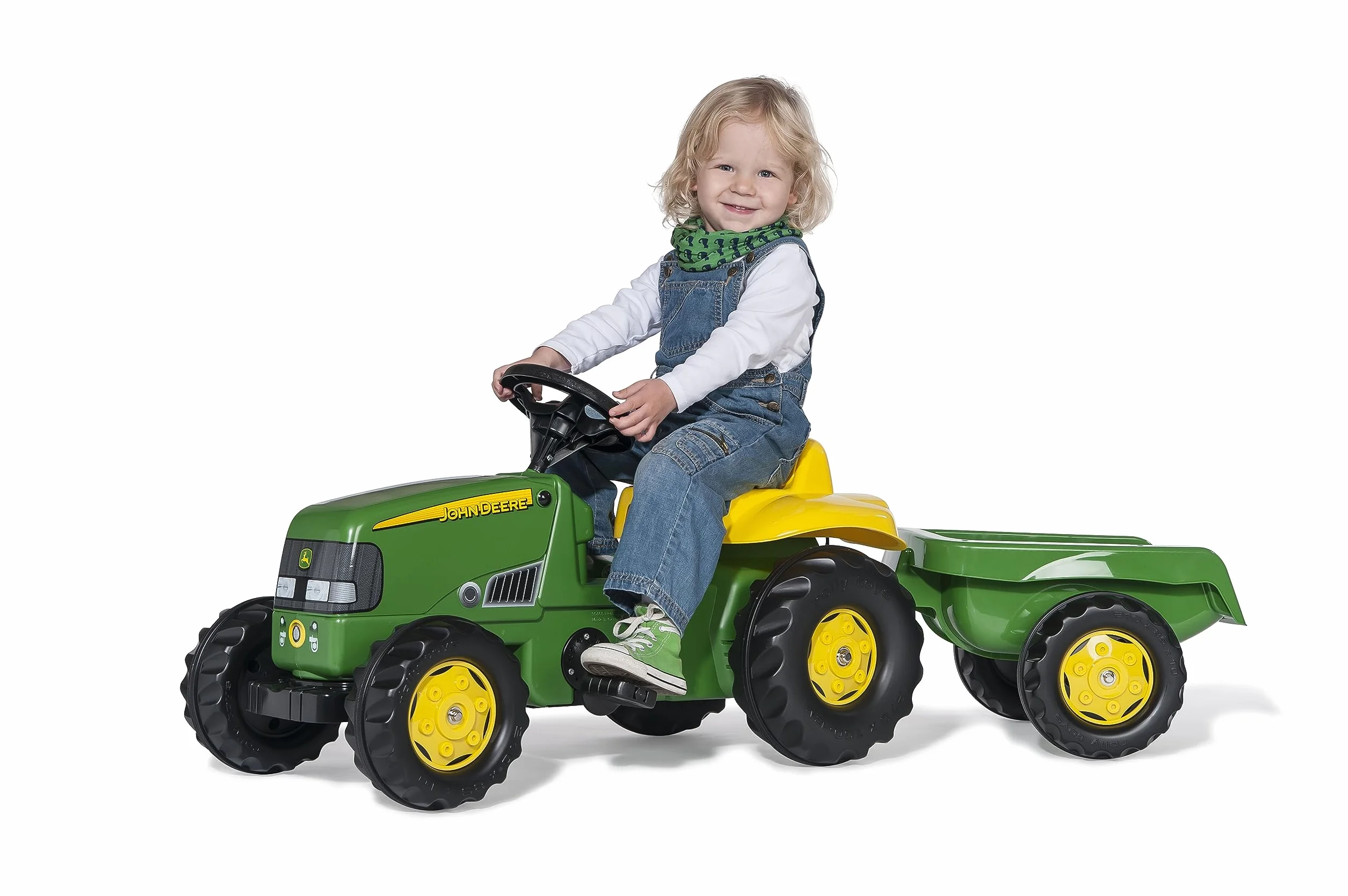 Rolly Toys 012190 rollyKid John Deere z przyczepą, zielony, 134x52x47 cm