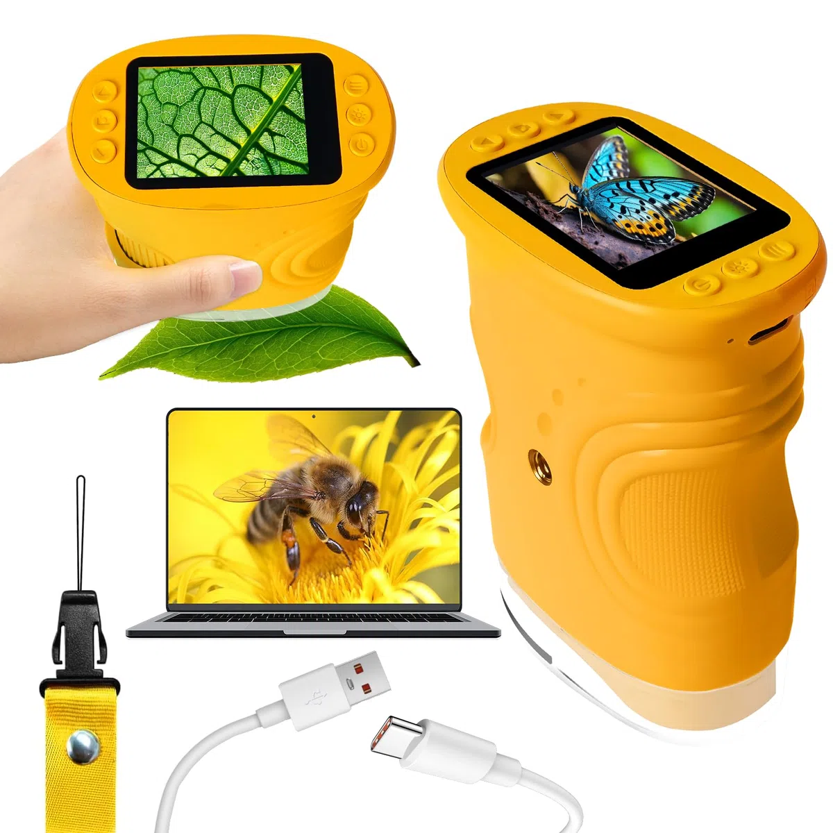 LURICO Microscopio Digitale Bambini Portatile con Schermo HD 1080P, 200-1000x Ingrandimento, Batteria Ricaricabile - Regalo STEM per Esplorazione all’Aperto e Aula, Bambini 4-12 (giallo)