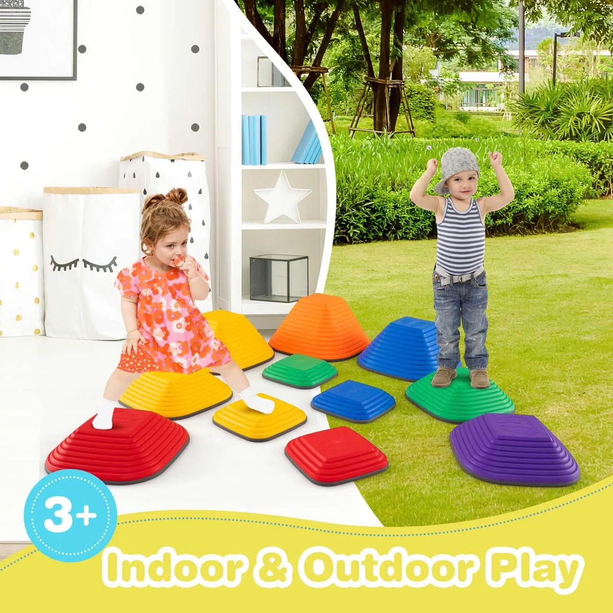 HOMASIS Pietre di Equilibrio Balance Board Bambini Impilabili Antiscivolo Blocchi di Equilibrio per Interno ed Esterno 3+ Anni