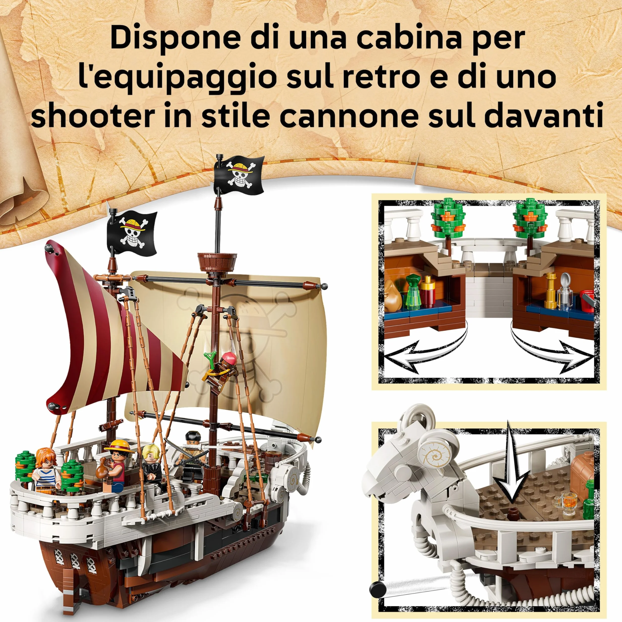 LEGO ONE PIECE La Nave Pirata Going Merry - Modello di Barca Giocattolo da Esposizione con 5 Minifigure tra cui Luffy, Zoro e Nami - Regalo per Bambini, Bambine e Fan degli Anime da 10 Anni - 75639