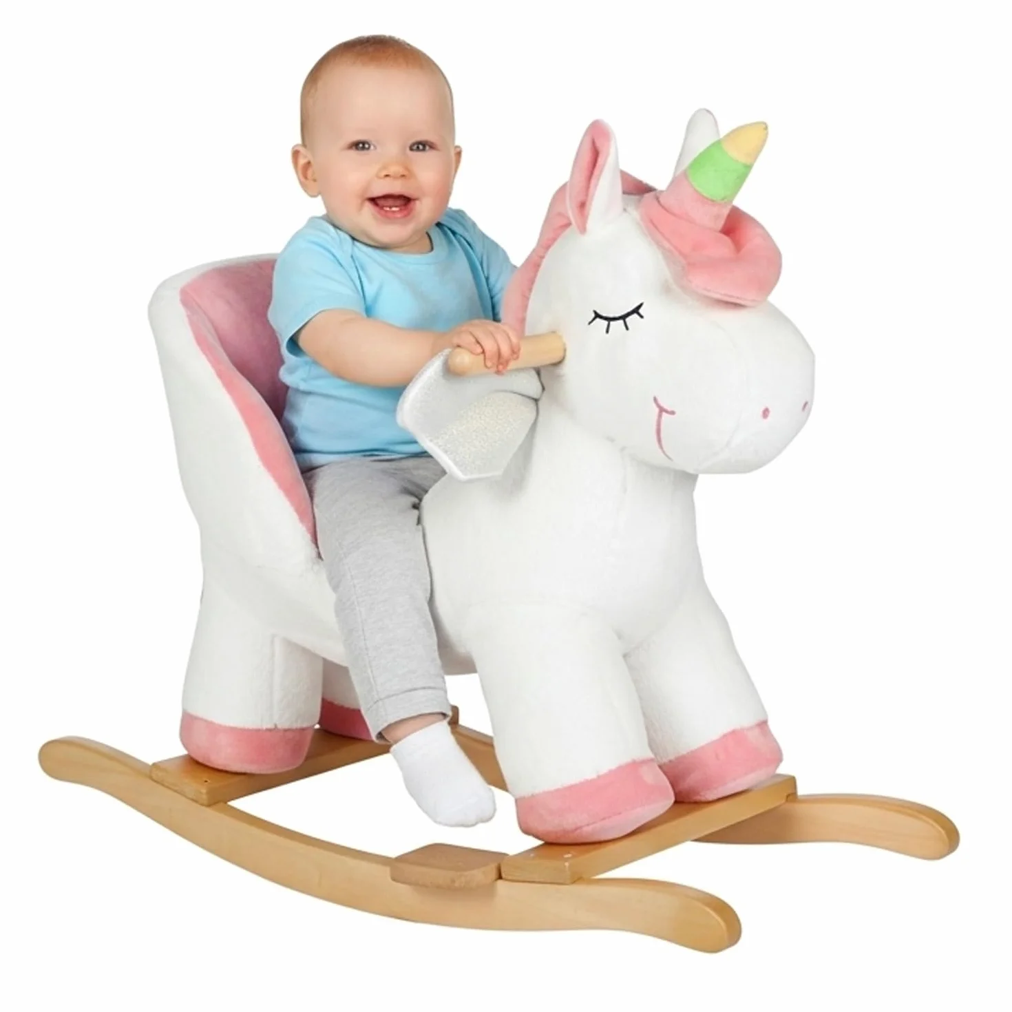 Unicorno a Dondolo Bianco, Morbido Peluche Cavalcabile per i Bambini Più Piccoli