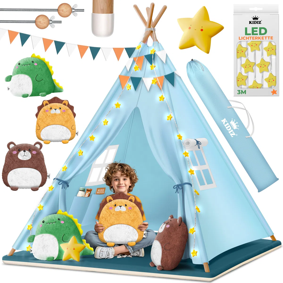 KIDIZ® Tipi Tenda da gioco per bambini 100 x 100 x 160 cm cotone con LED