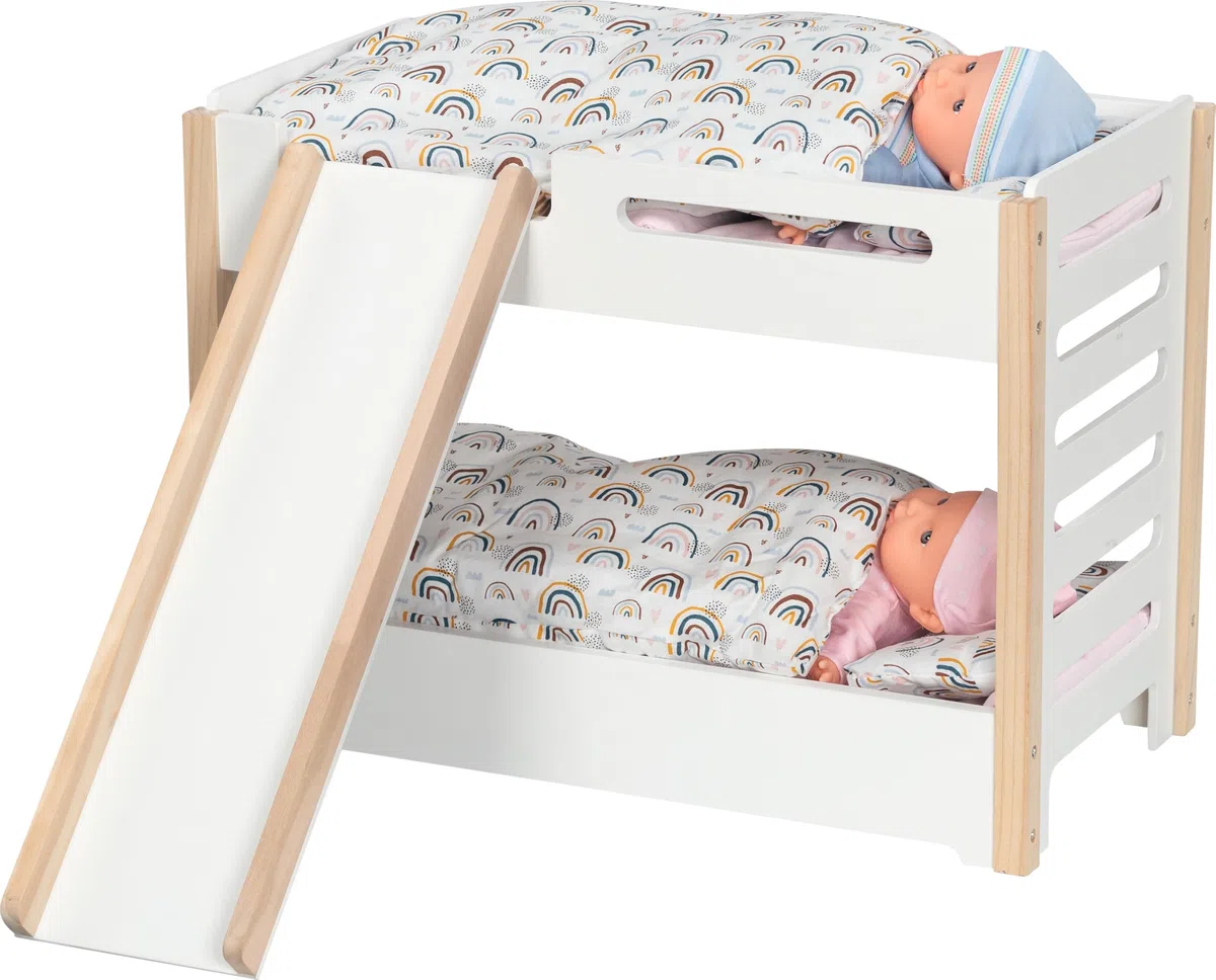 goki 51451 - Letto a Castello con Scivolo - Letto Stabile in Legno per Due Bambole
