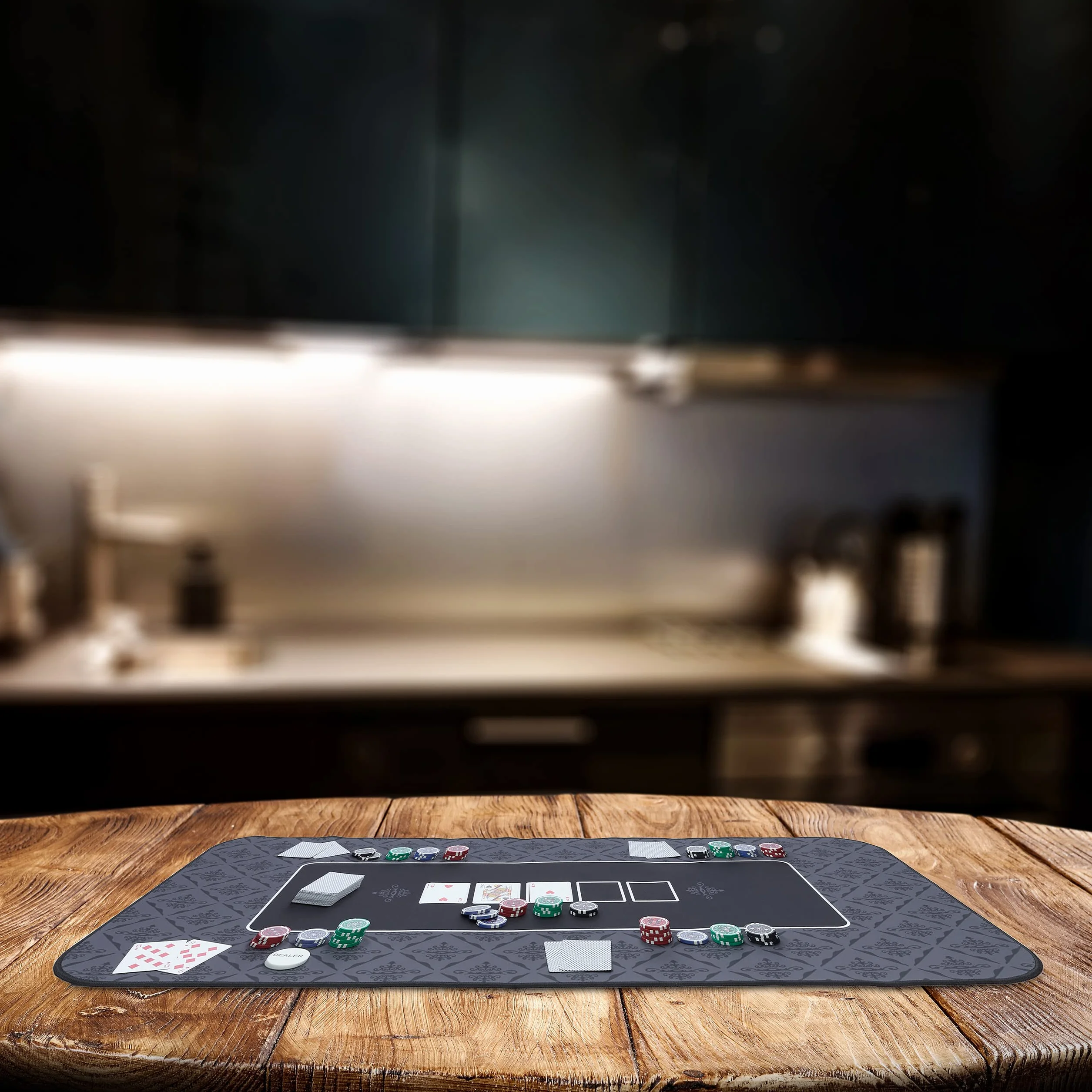 Relaxdays Tappeto da Poker 100x60cm, Tappetino Carte, Gioco Texas Holdem, Panno Rettangolare Poliestere, Antracite Nero