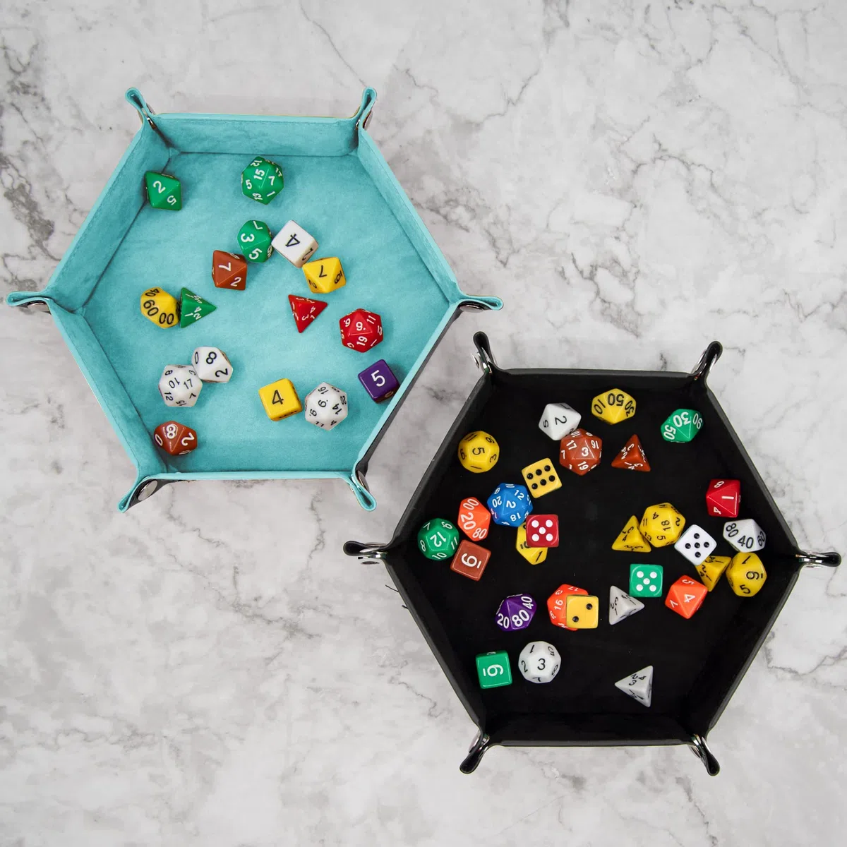 SIQUK 2 Pezzi Tavola per Dadi 2 Colori Vassoio PU e Velluto per DND RPG Azzurro Nero