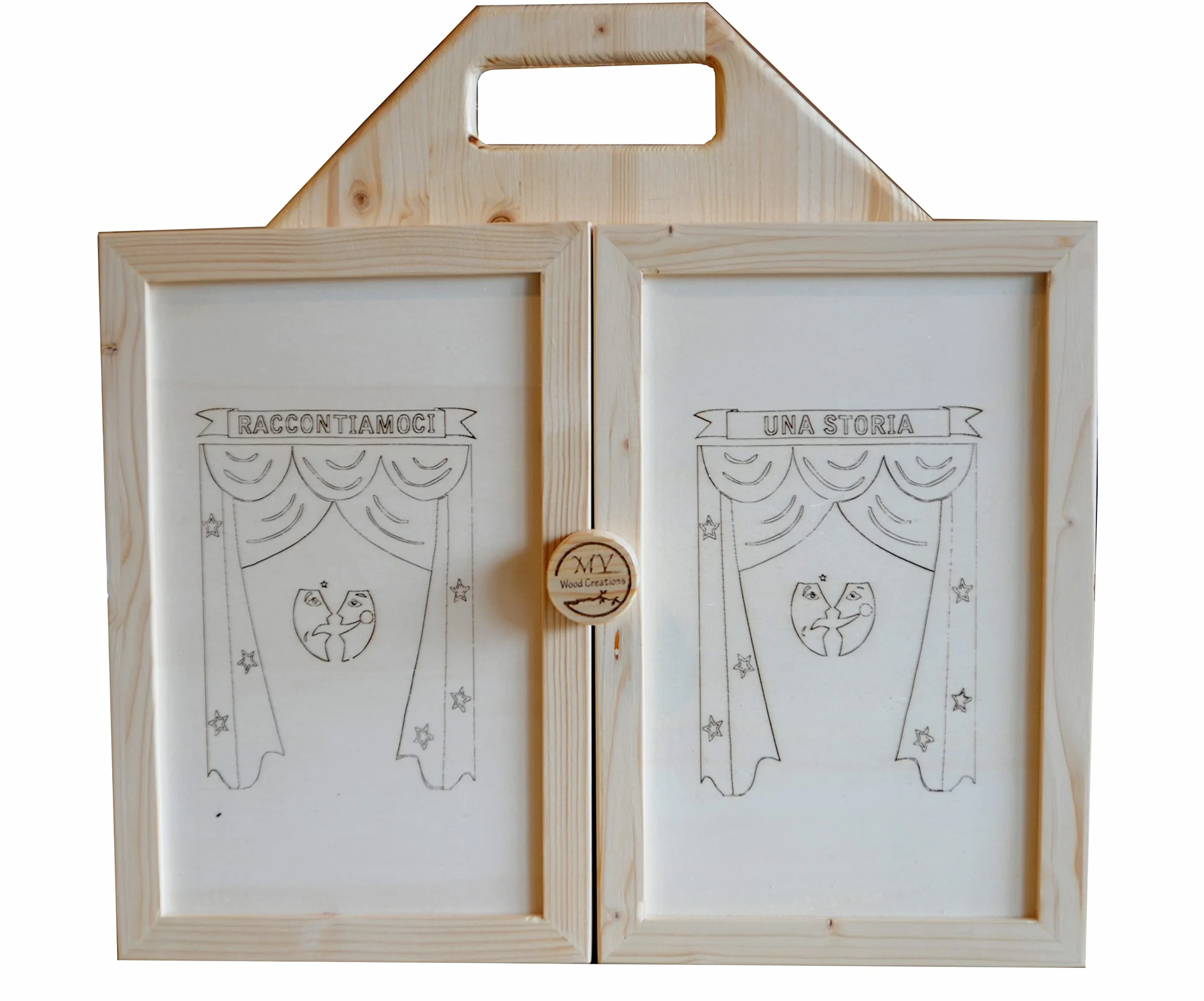 Teatrino in Legno fatto a Mano. Kamishibai. Gioco portatile per Bambini con Teatro Giapponese delle Ombre per Marionette. Japanese Paper Theater Handmade.