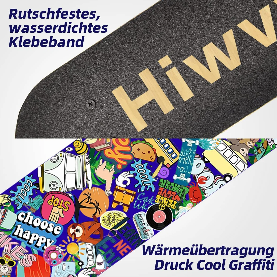 Mini Skateboard per Bambini Principianti - Cruiser Con Grafica Fantastica, 3-6 Anni, Tavola in Legno d'Acero 17", Ruote 54 mm, Leggero