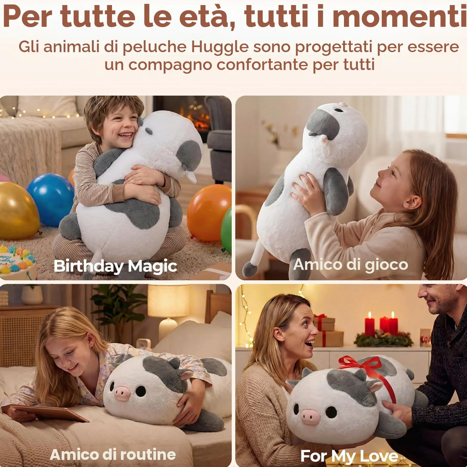 Mewaii Peluche Ponderato Mucca Grigia Bianca 58CM 4.0 Lbs – Cuscino Giocattolo Kawaii Morbido e Confortevole, Compleanno e Occasioni Speciali