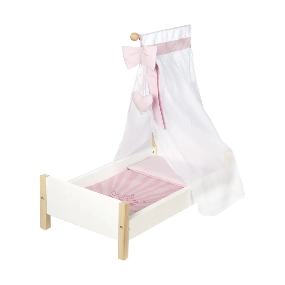 roba Lettino per Bambole Scarlett, Legno, Biancheria da Letto e Baldacchino, Bianco