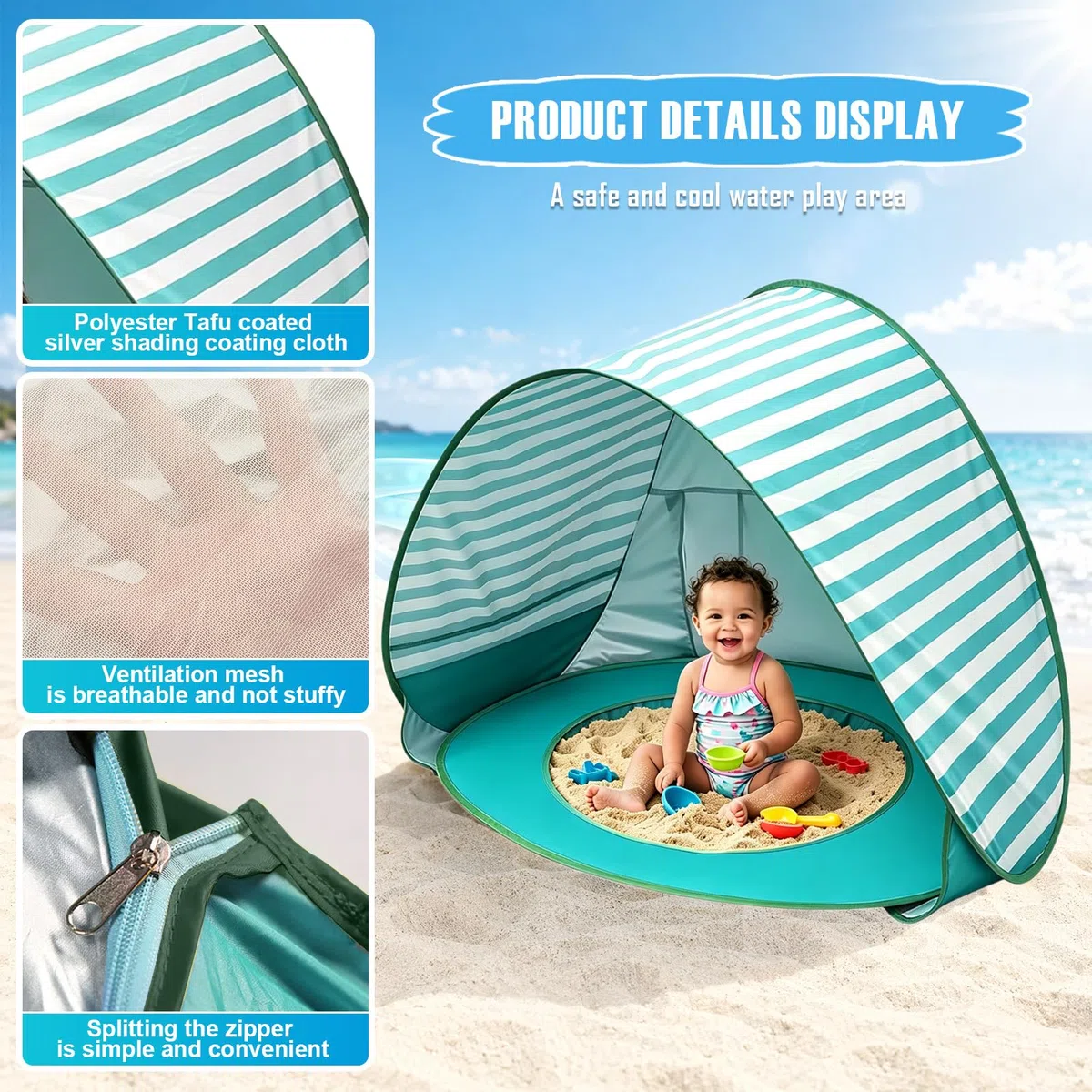 Tenda da spiaggia Baby Pop Up con mini piscina protezione UV portatile per bambini