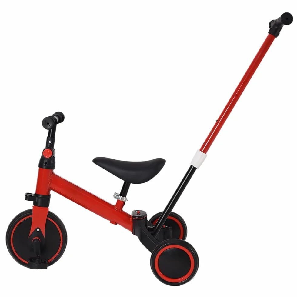 Triciclo Bambini, Triciclo Bimba e Bimbo con Maniglione ad Altezza Regolabile, Max 25 kg, Giochi per Bambini 18 Mesi, 2-5 Anni, Ruote Silenziose, Asta di Spinta-3 in 1 (rosso)