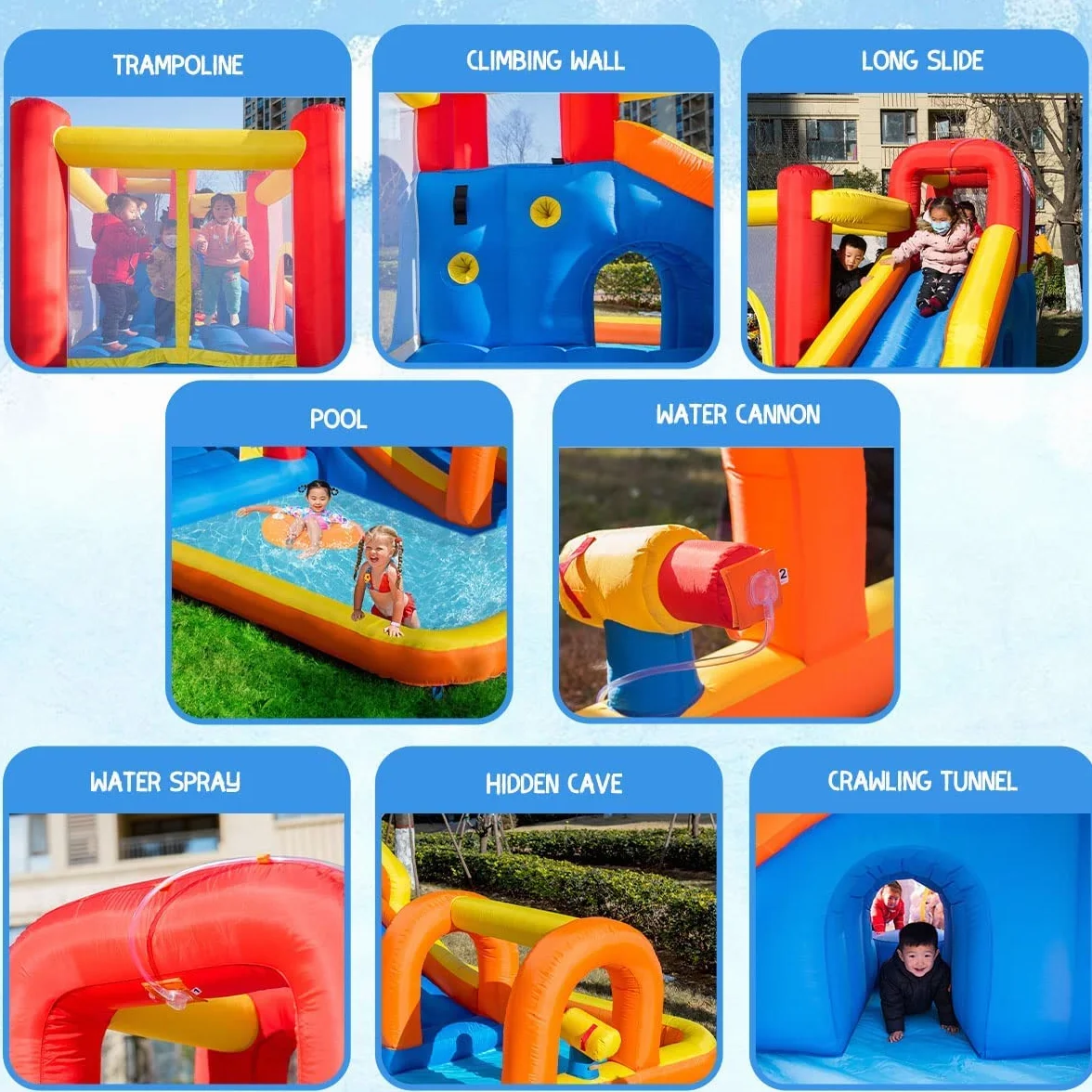 Baralir Castello Gonfiabile con Ventilatore, Scivolo a secco/Acqua, Piscina di palline oceaniche/Parco acquatico, 400×320×200 cm, Castello gonfiabile interno/esterno per Bambini dai 3 ai 10 anni