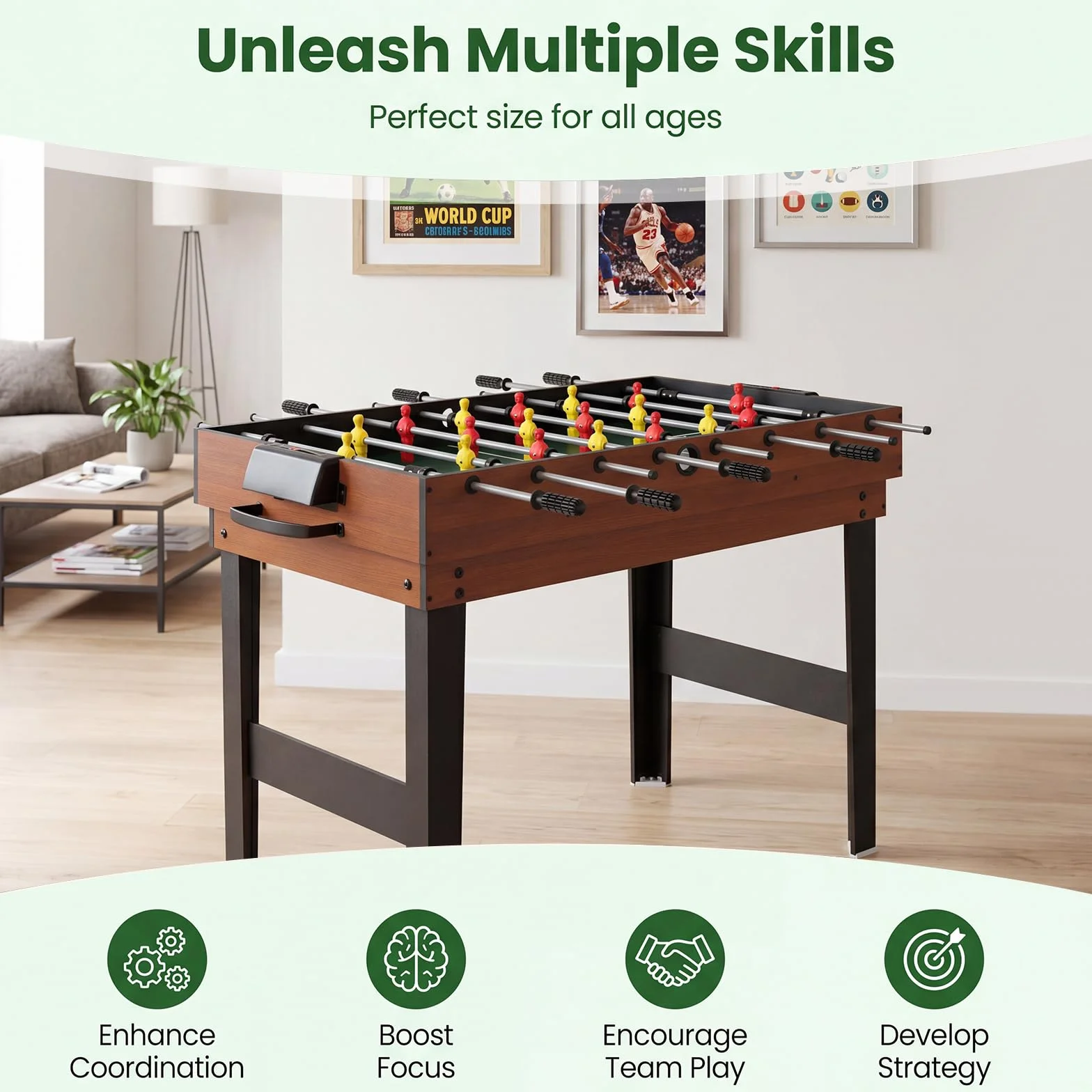 HOMASIS 4 in 1 Tavolo Multigioco con Calcio Balilla, Biliardo, Hockey e Ping Pong, Tavolo da Gioco in Legno per Bambini e Adulti con Accessori, Calcetto da per Casa, Bar, Ufficio
