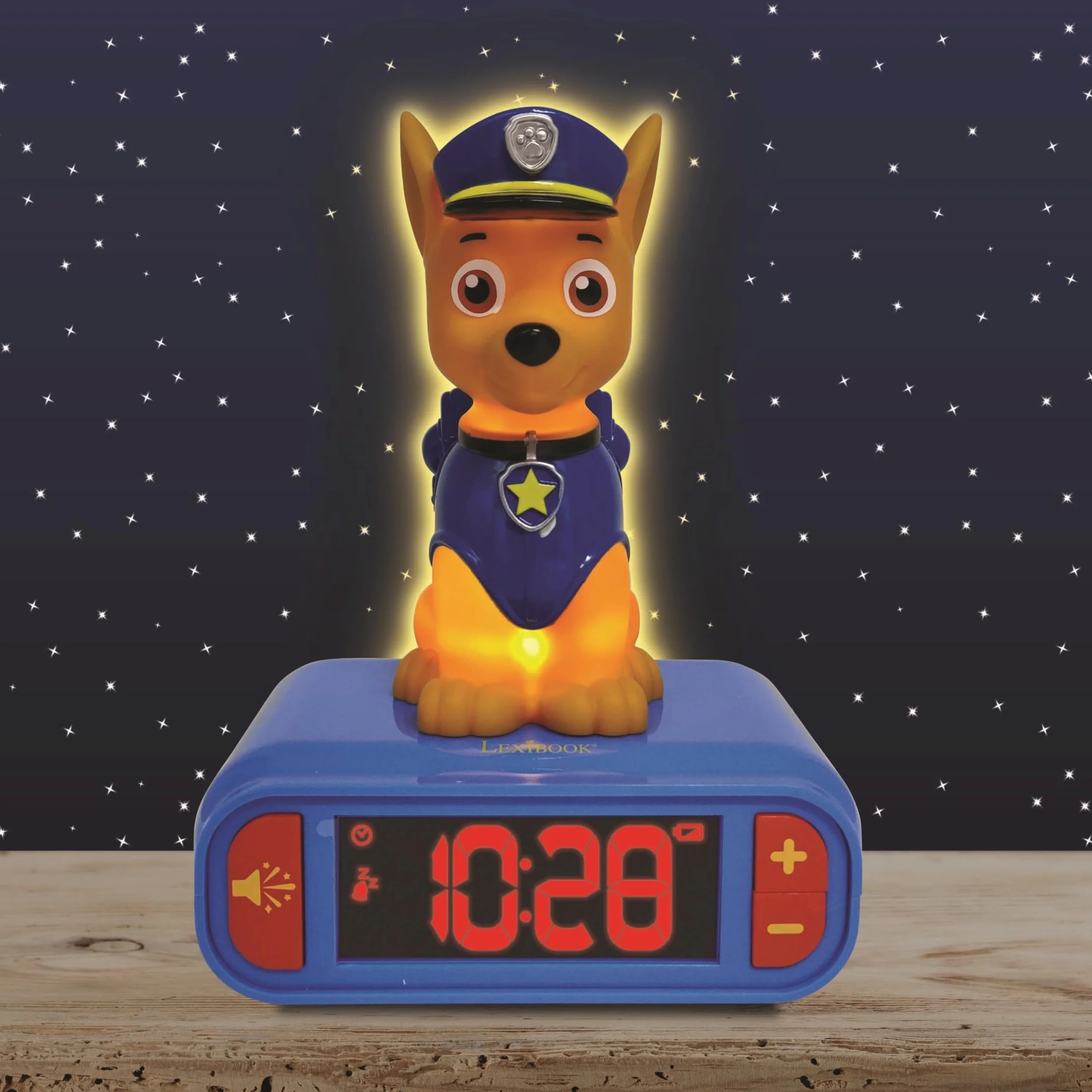 Lexibook - La Squadra dei Cuccioli Sveglia Digitale con Luce Notturna Snooze e Suoni, Orologio, Chase Luminoso Paw Patrol Marshall Cane - Blu/Rosso - RL800PALXB