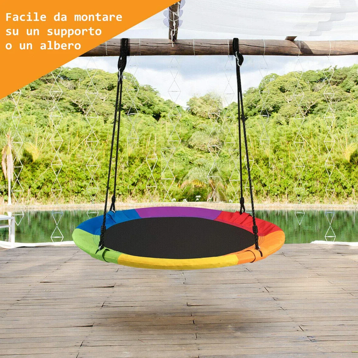 COSTWAY Altalena da Giardino a Nido per Bambini, Sedia Sospesa Giardino con Telaio in Metallo, Regolabile in Altezza 100-160 cm, per Adulti e Bambini, Portata 150 kg (Colorato)