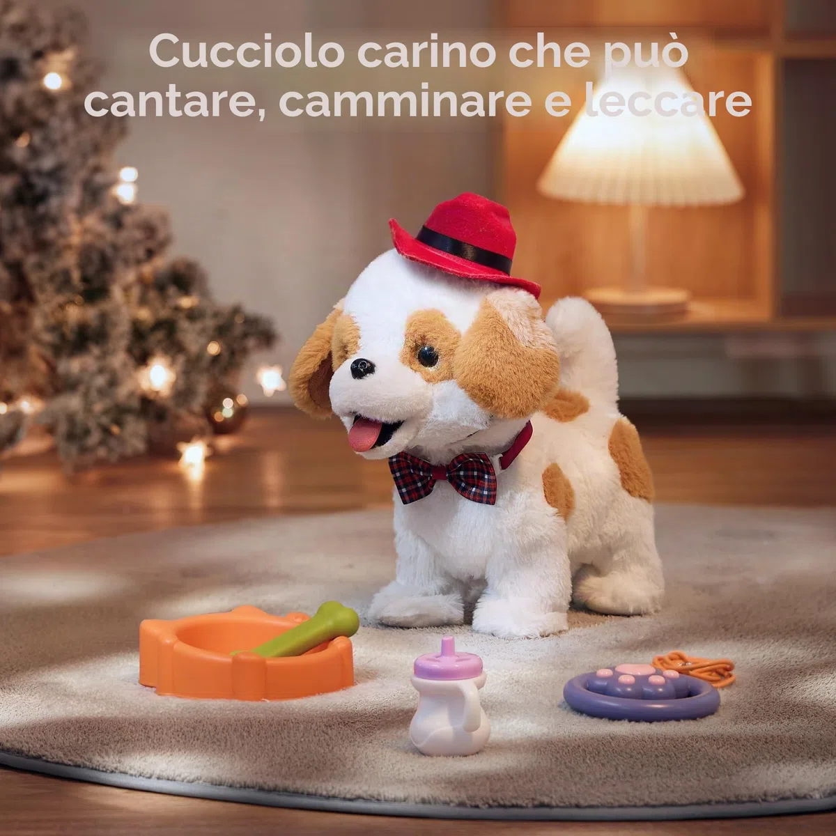 Peluche Cane Interattivo che Abbaia e Cammina e Leccare con Guinzaglio Giocattolo per Bambini 3-6+ Anni