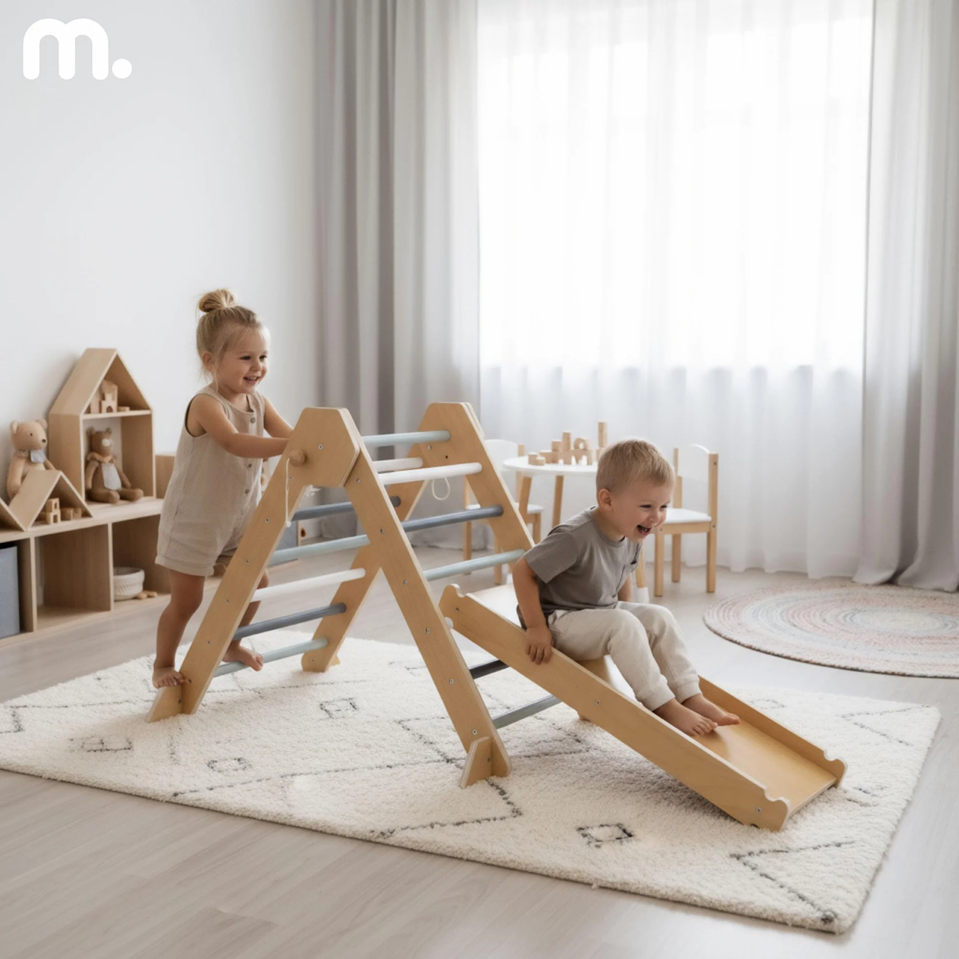 Mamabrum Triangolo Pikler Arco da Arrampicata Scivolo Doppio Lato Set Sport Montessori Pieghevole Sicuro