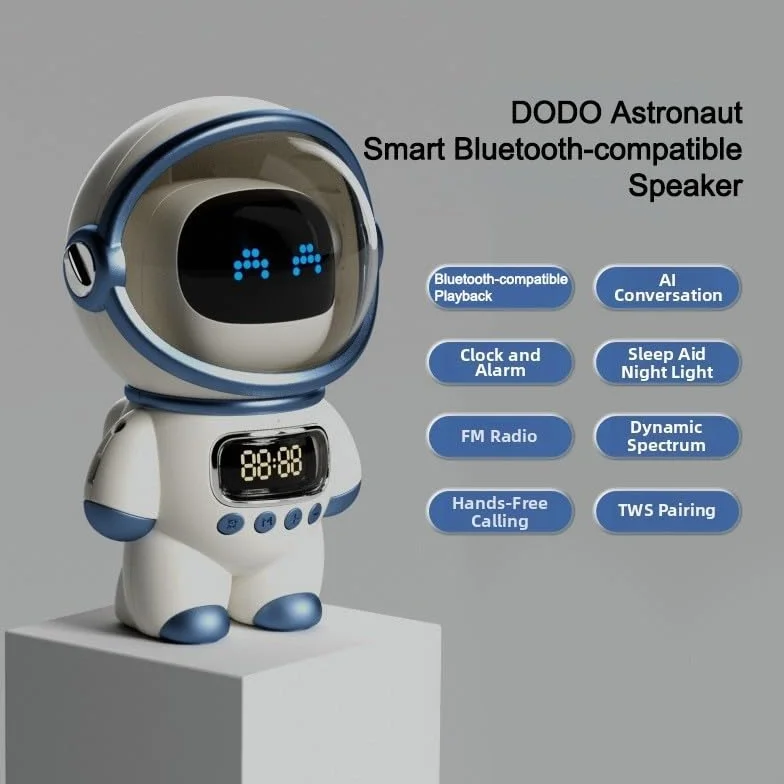 Smart AI Robot Wireless Bluetooth5.1 + EDR Speaker con apprendimento interattivo, audio 6W, radio FM, sveglia, design compatto, batteria 1800mAh (bianco)