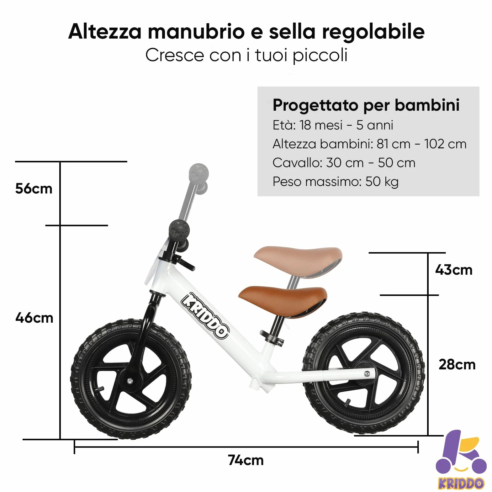 KRIDDO Bici per bambini 2 anni, età 18 mesi a 5 anni, 12 pollici push bike con piastra personalizzata (3 set di adesivi inclusi), bicicletta regalo per 2-3 ragazzi ragazze