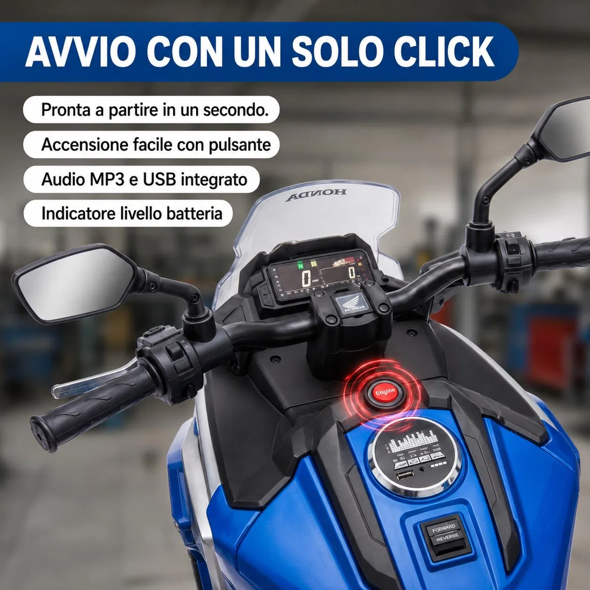 Honda NC750X 12V Moto Elettrica Bambini 3-6 Anni con Licenza Ufficiale, Fari LED, MP3 USB