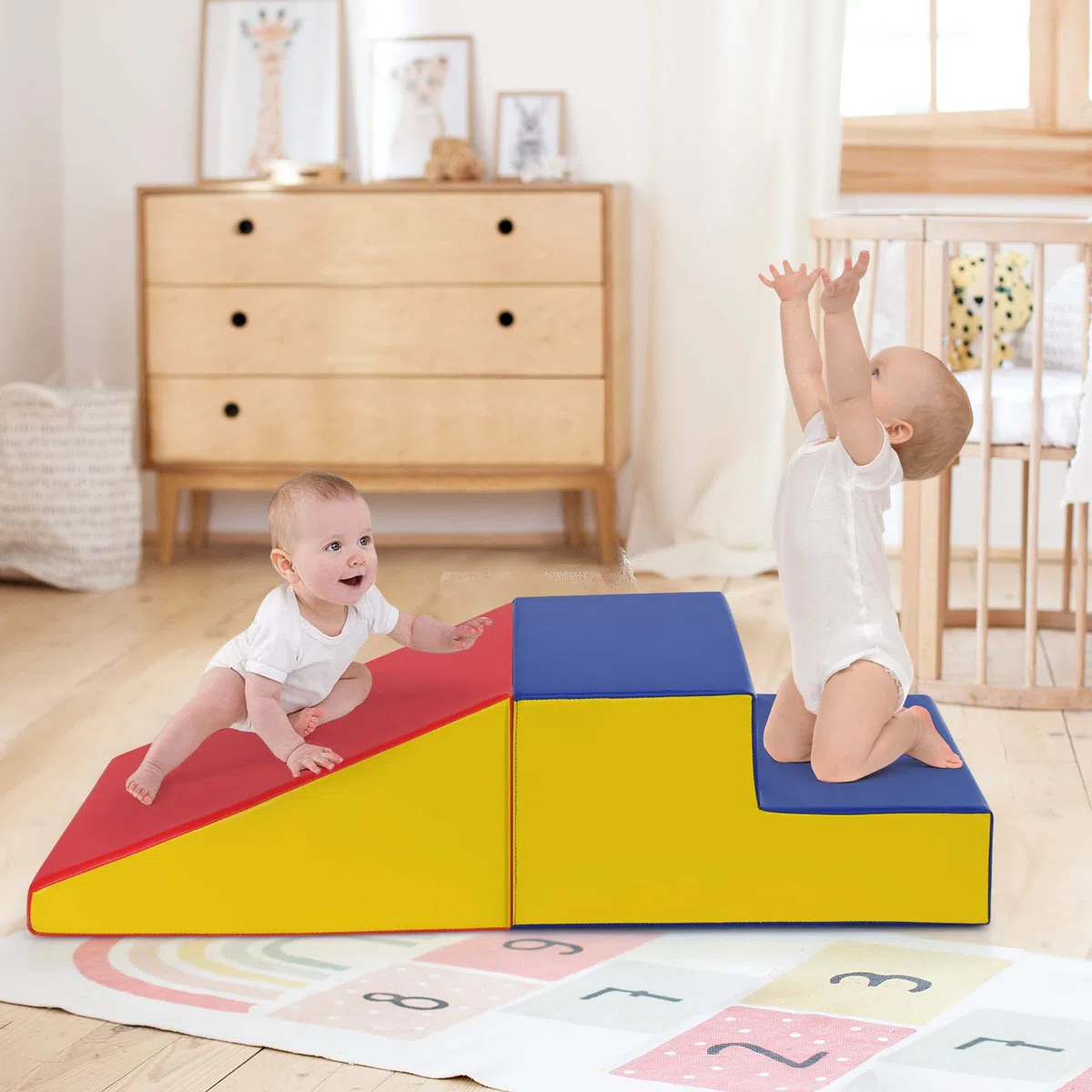 LIFEZEAL Set Blocchi Morbidi PU EPE Arrampicata Gattonare Giocattolo Creativo con Rampa Scivoli per Bimbo 3+ Anni Rosso