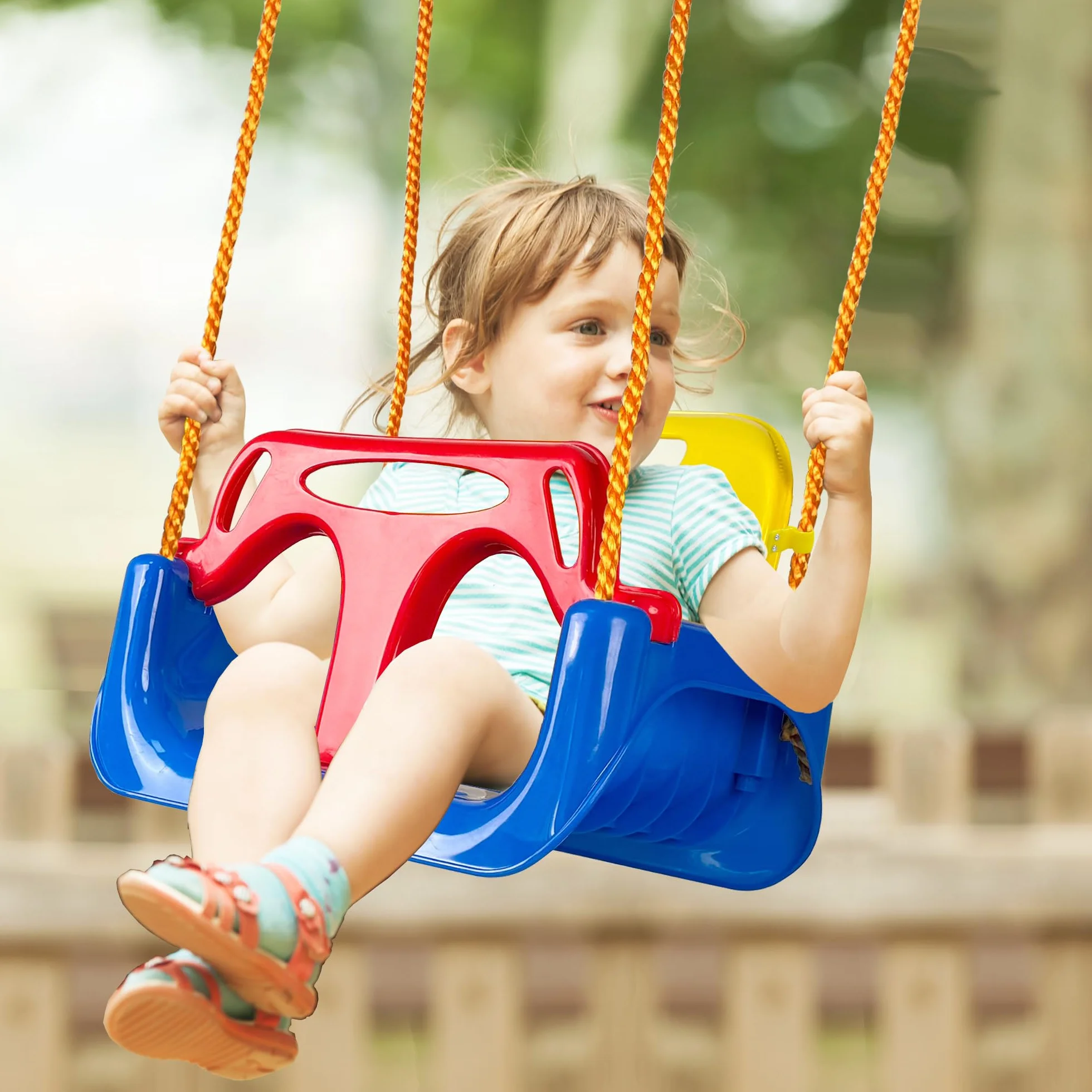 KINSPORY Altalena da Giardino 3 in 1 per Bambini, Altalena per bambini 3 in 1, Seggiolino Altalena Bambini Sedile in Plastica con Schienale e Cintura di Sicurezza per Esterno e Interno (Blu Scuro)