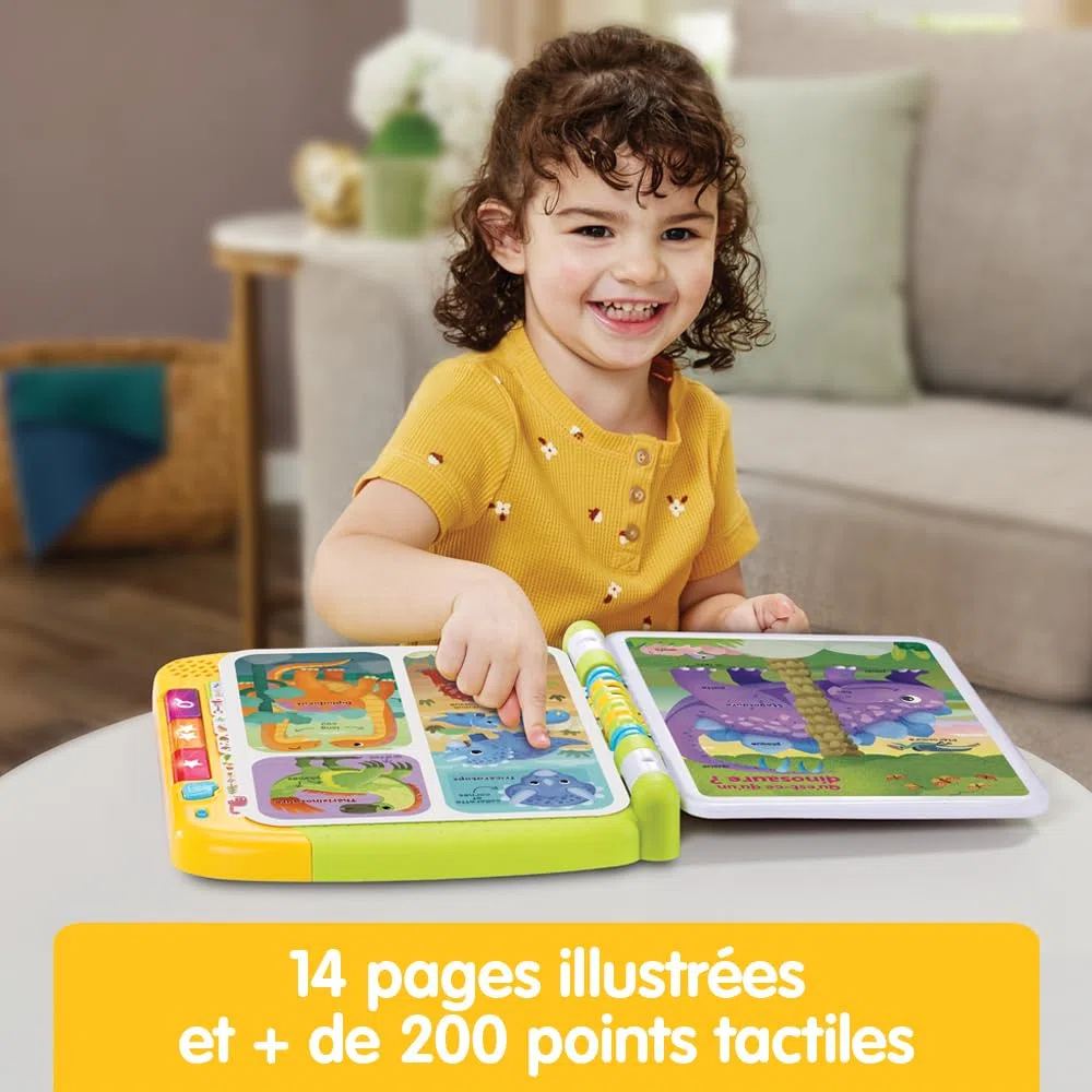 VTech - Il Grande Libro Interattivo dei Dinosauri, Imager Sonore, Touch Book Bambino, Dinosauro Giocattolo Educativo, 14 Pagine Illustrate e Interattive, Regalo Bambino Da 3 Anni - Contenuto in
