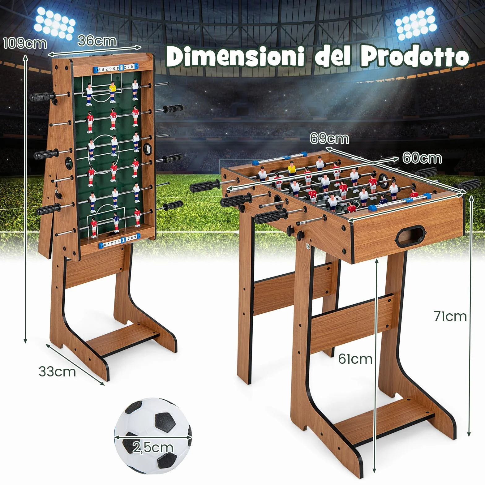 COSTWAY Calcio Balilla Professionale, Calcetto Balilla da Tavolo in Legno, Biliardino Pieghevole per Casa per 2-4 Bambini o Adulti, con 22 Giocatori 8 Aste 2 Palline e 2 Segnapunti
