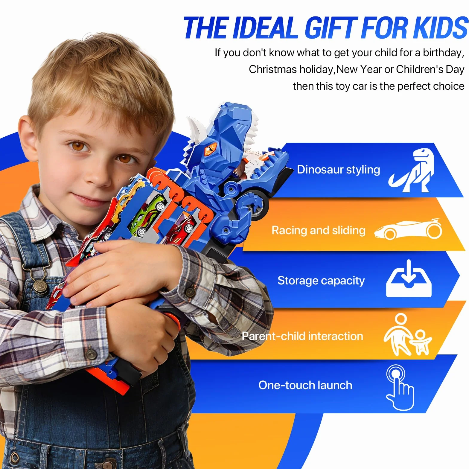 Sternstunde Camion Giocattolo Per Bambini, Con 12 Auto Da Corsa Macchinine Per Bambini, Auto Giocattolo Portatile Camion Dinosauro Per 3, 4, 5, 6 Anni Ragazzi Regalo Ragazzi (Blu)