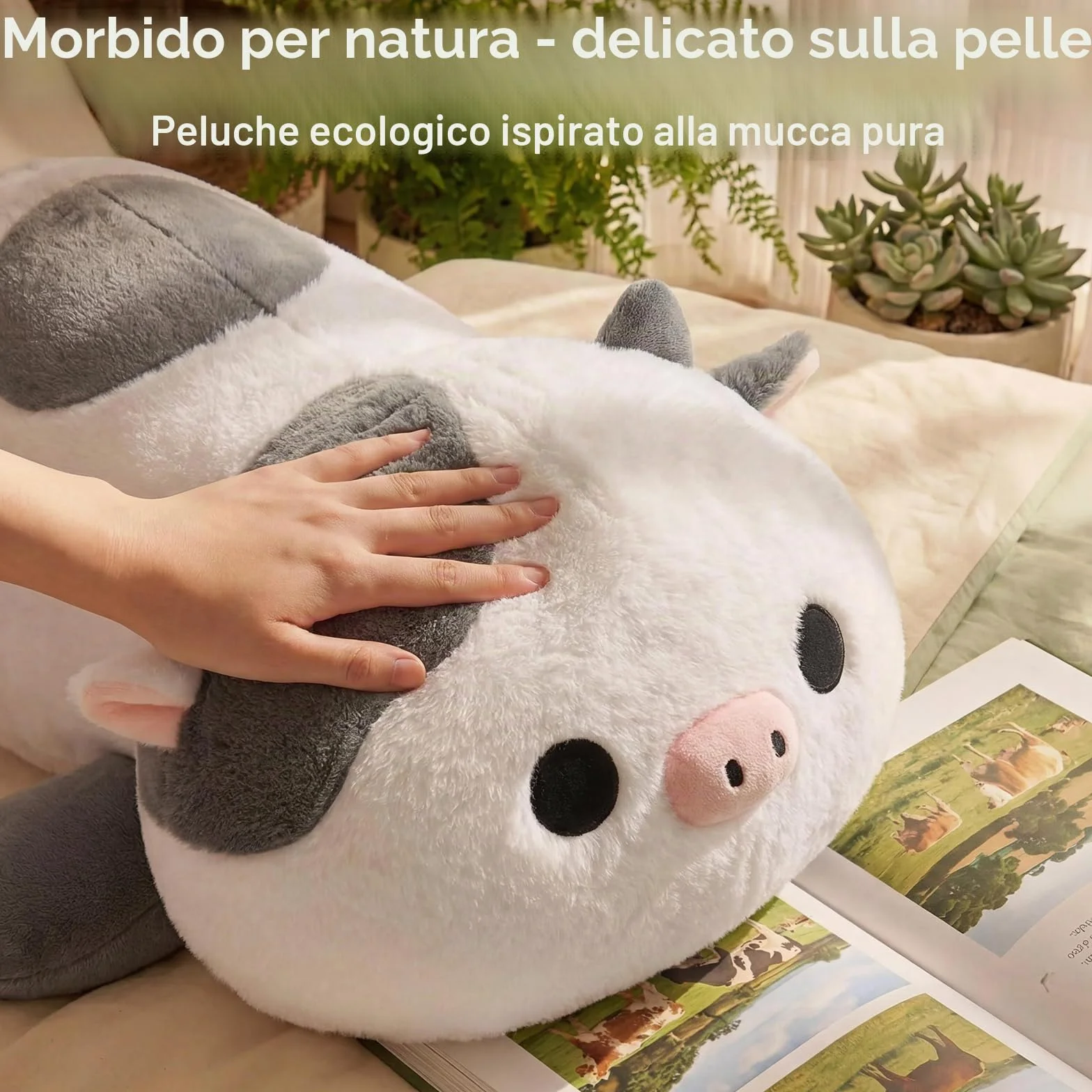Mewaii Peluche Ponderato Mucca Grigia Bianca 58CM 4.0 Lbs – Cuscino Giocattolo Kawaii Morbido e Confortevole, Compleanno e Occasioni Speciali